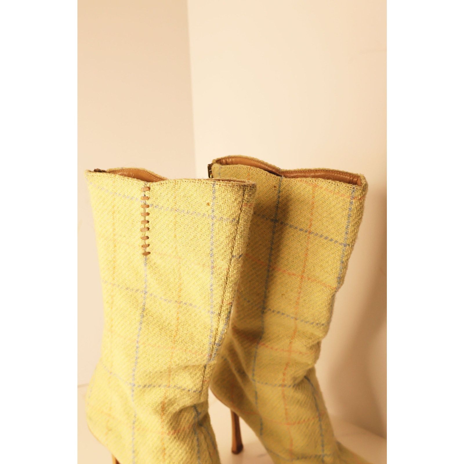 Jimmy Choo Vintage Jimmy Choo Y2K Green Wool Plaid Boots Size US 7.5 / IT 37.5 - 5 Thumbnail