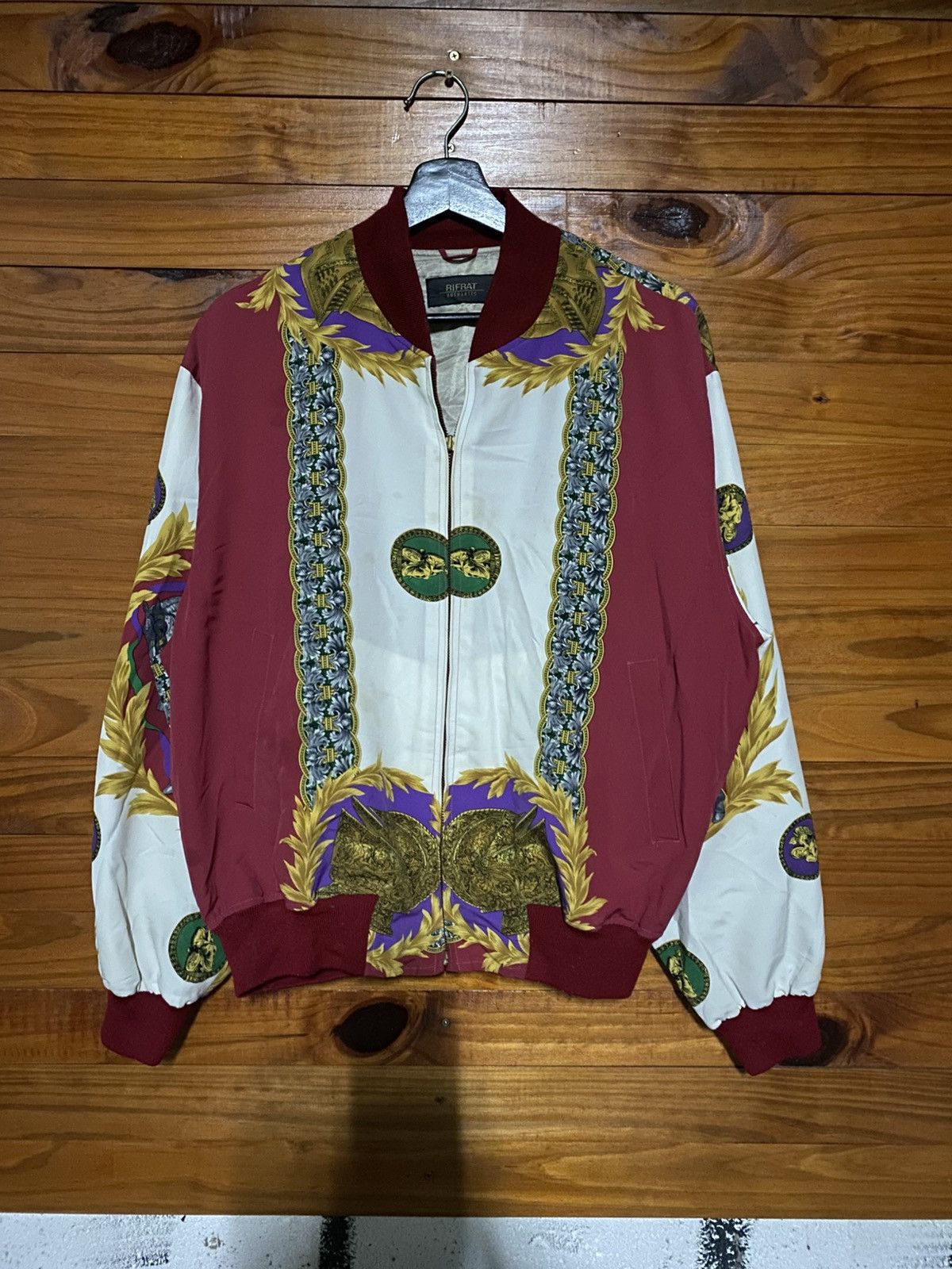 Japanese Brand Vintage RIFRAT Authentic Baroque Knight Print Bomber Jacket Size US L / EU 52-54 / 3 - 3 Thumbnail
