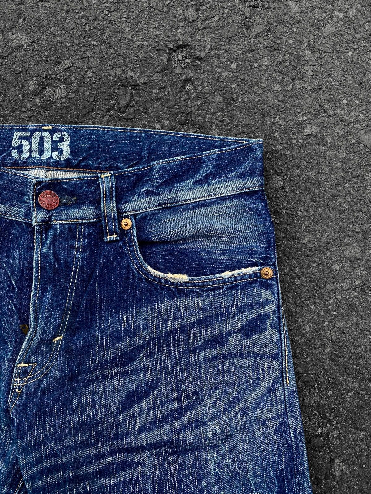 Edwin Vtg Flare Edwin 503 Blue Trip Crazy Faded Denim🇯🇵 Size US 34 / EU 50 - 6 Thumbnail