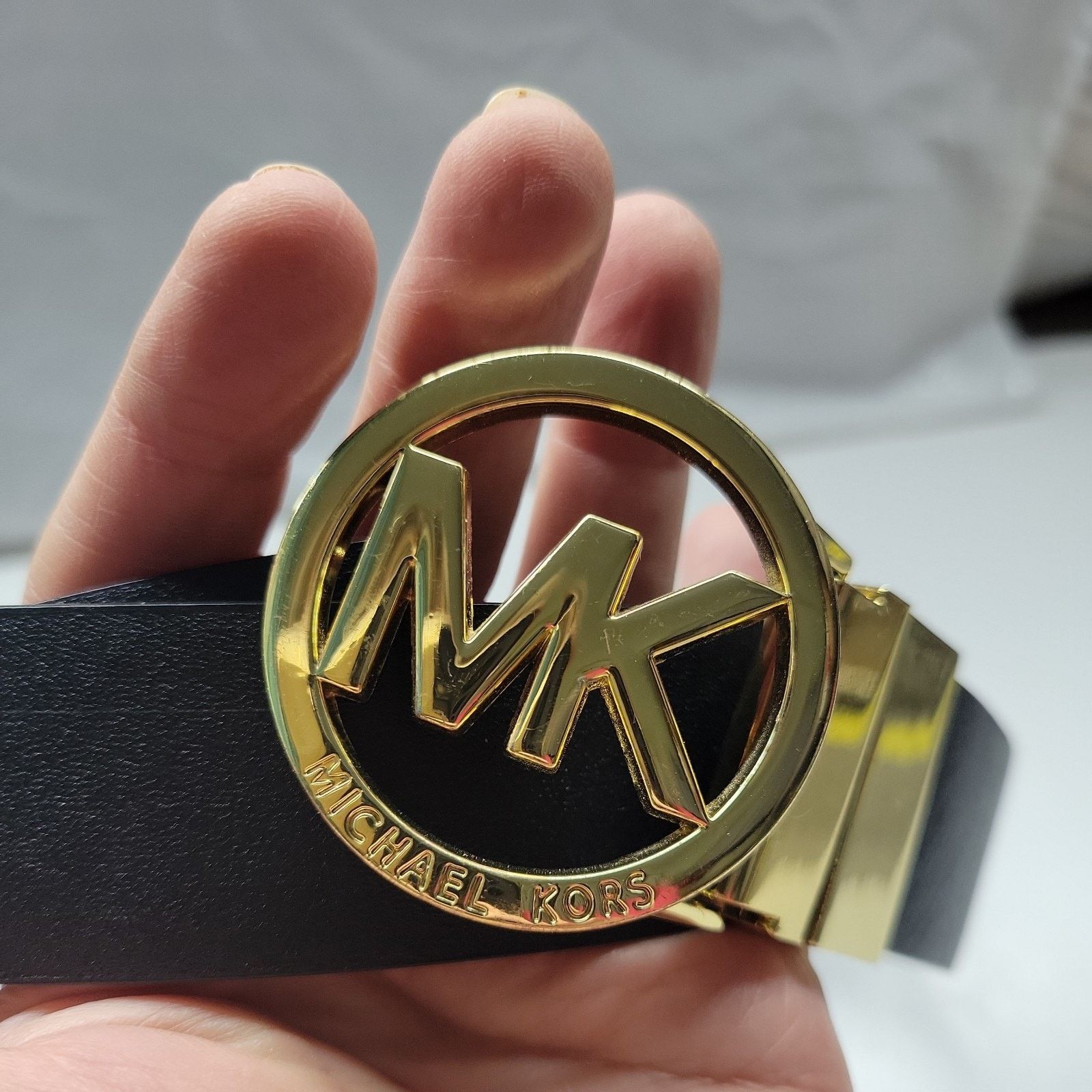 Michael Kors MICHAEL KORS 36-40" Reversible Black Print Gold MK Buckle Size ONE SIZE - 2 Thumbnail