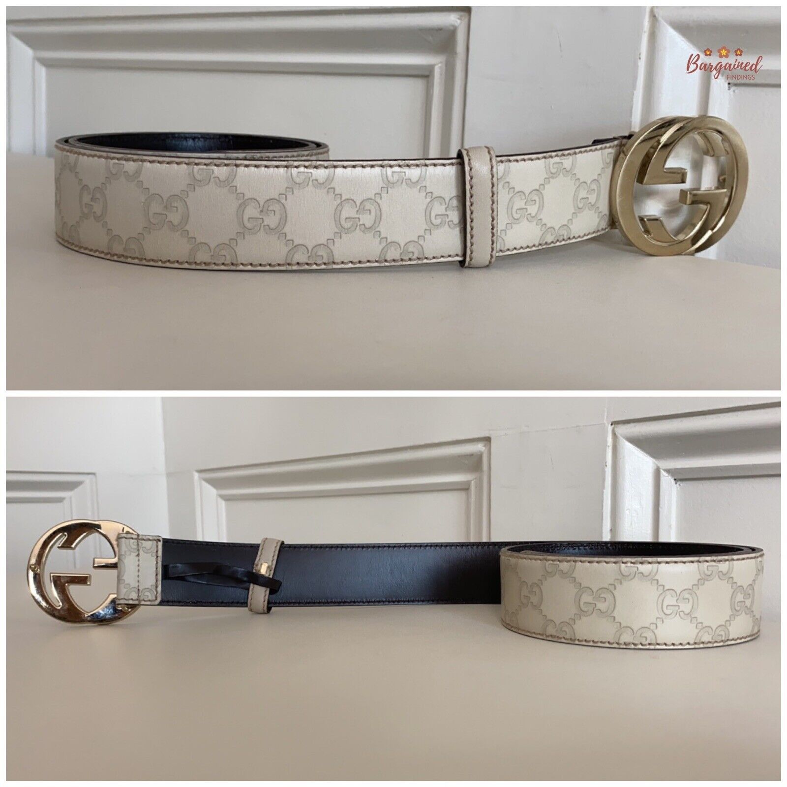 Gucci Gucci Cream Guccissima Leather Gold Interlocking Buckle Belt Size 28 - 6 Thumbnail