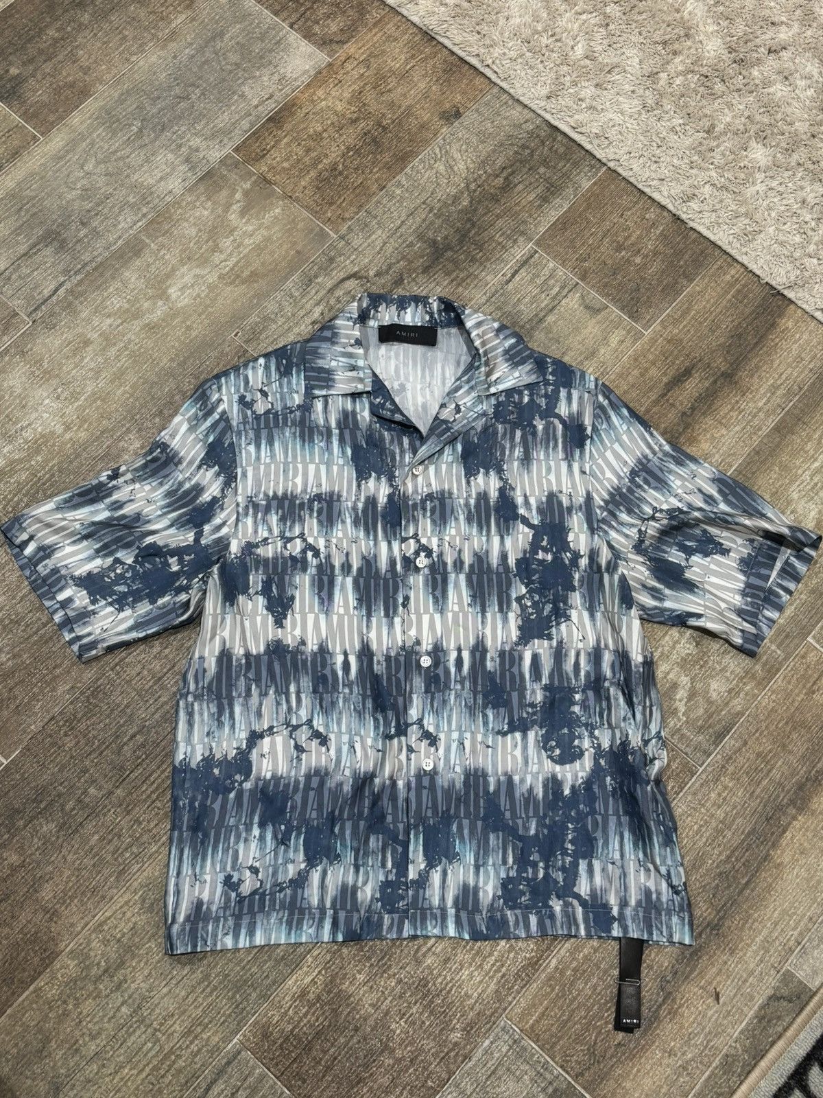 Amiri NWT Blue Tie Dye Repeat Logo Silk Button Up Size US S / EU 44-46 / 1 - 1 Thumbnail