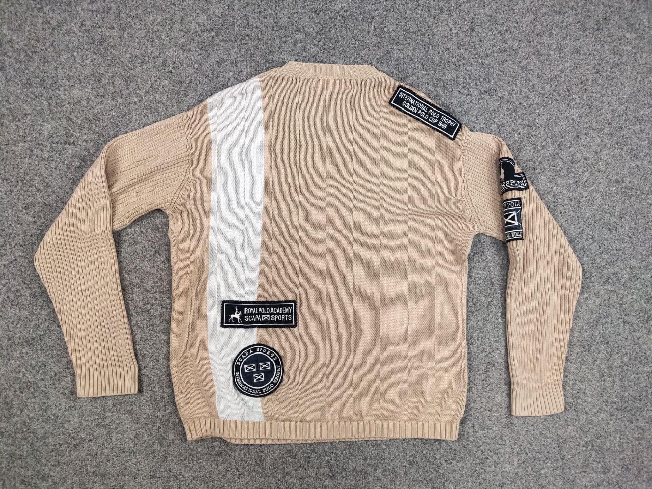 Japanese Brand Vintage 90's Polo Skarpa Sports Knit beige Patchwork Sweater Size US L / EU 52-54 / 3 - 7 Thumbnail