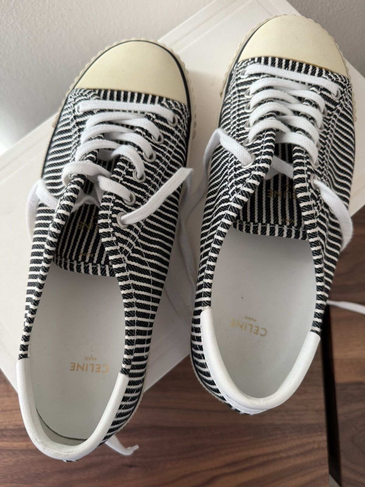 Celine CELINE - BLACK/WHITE STRIPE SNEAKERS - HEDI SLIMANE Size US 8 / EU 41 - 4 Thumbnail