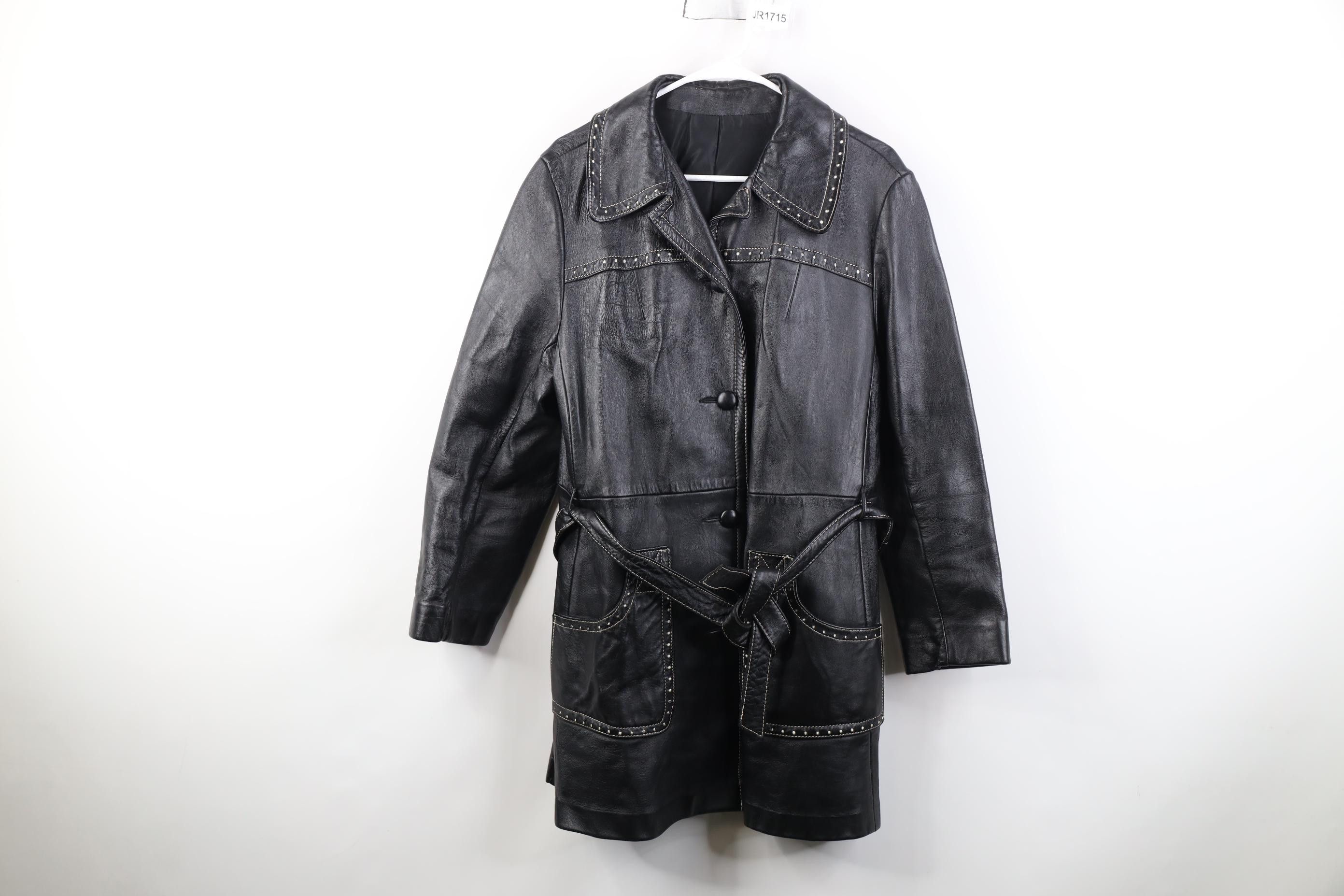 Vintage Vintage 70s Streetwear Leather Trench Coat Jacket Black Size L / US 10 / IT 46 - 1 Thumbnail