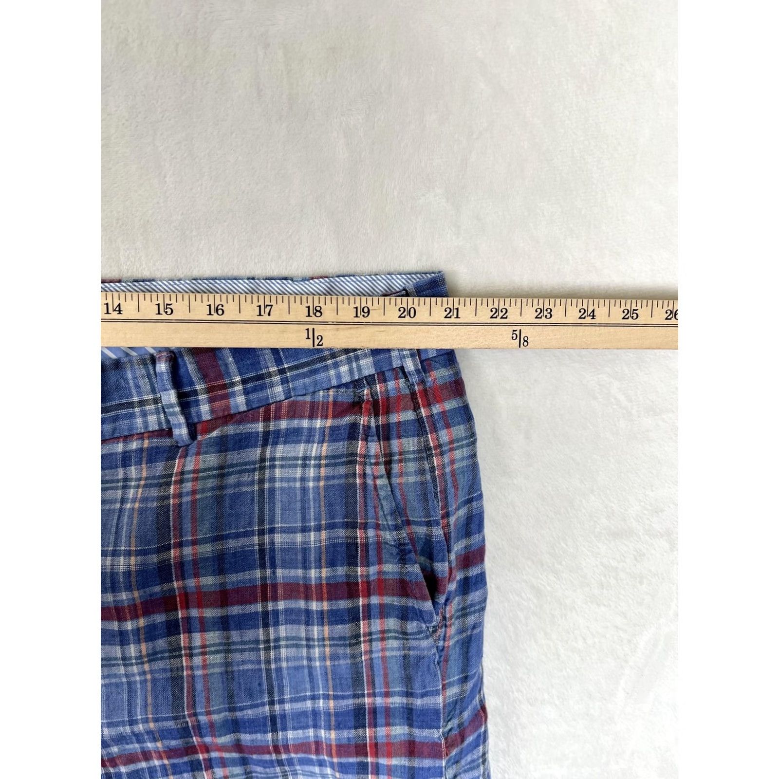 Peter Millar Peter Millar Shorts Mens 42 Blue Plaid Linen Chino Pleated 9 Inseam Casual Size US 42 / EU 58 - 3 Thumbnail