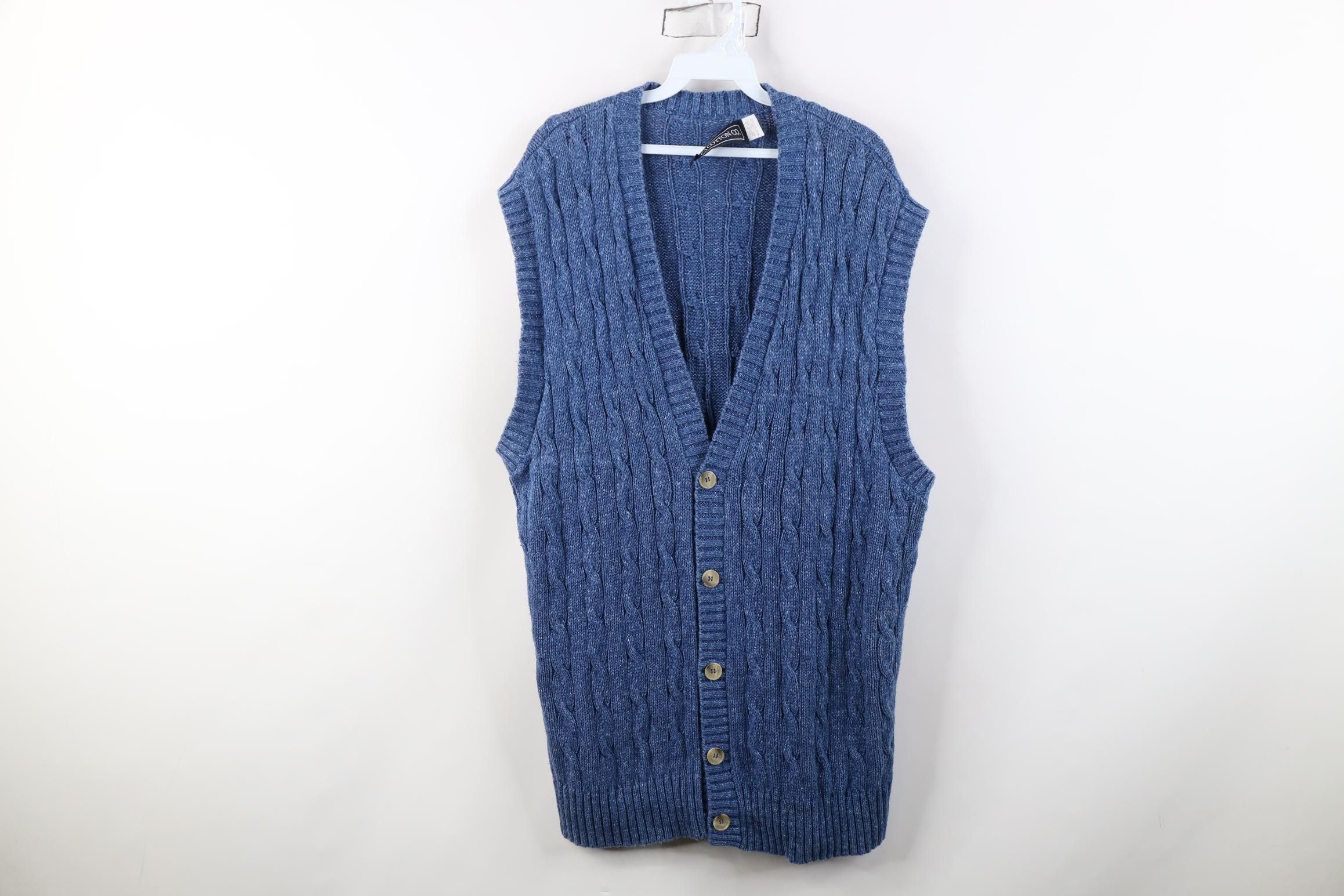 Vintage Vintage 90s Streetwear Cable Knit Sweater Vest Blue USA Size US XL / EU 56 / 4 - 1 Thumbnail