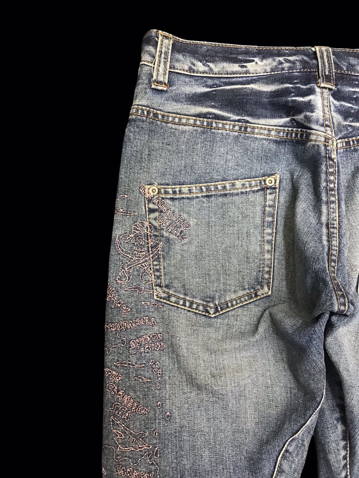 Japanese Brand 💥TWISTED LEG💥DOUBLE NAME PIRATE EMBROIDERY TWIST DENIM F410 Size US 31 - 12 Thumbnail