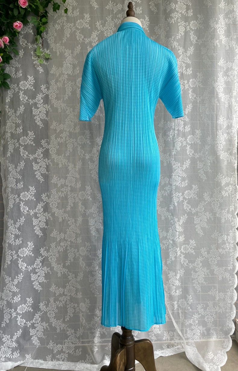 Issey Miyake Issey Miyake Sky blue short-sleeved dress Size L / US 10 / IT 46 - 6 Thumbnail