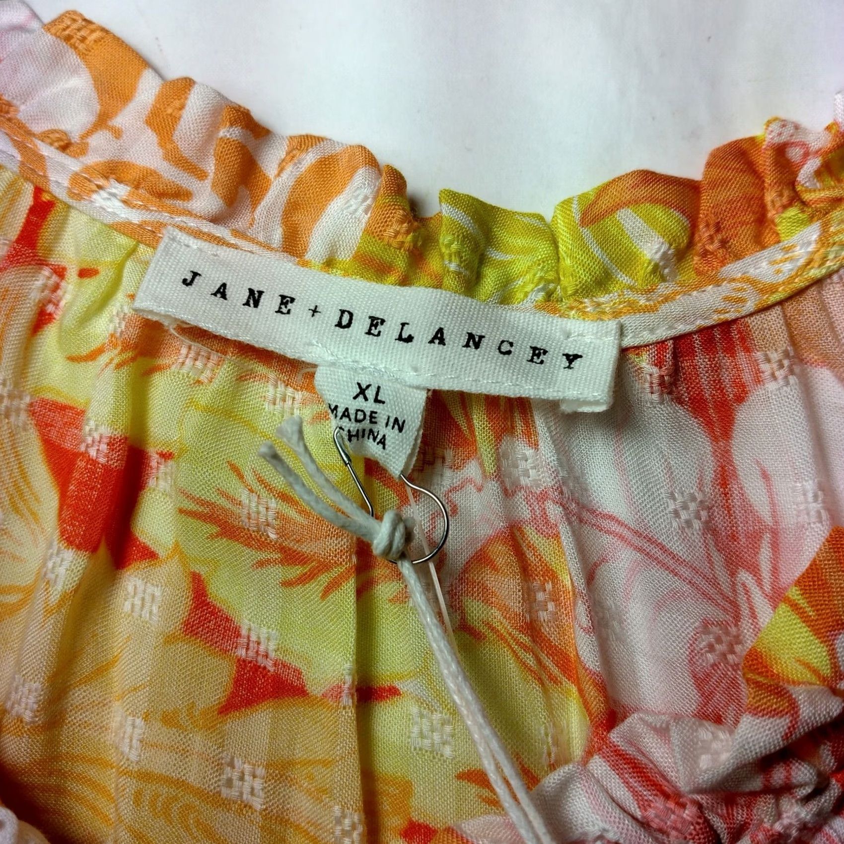 Vintage Jane + Delancey Blouse XL Short Sleeve Peasant Floral Yellow Orange V-Neck Boho Beachy Casual Womens Size XL / US 12-14 / IT 48-50 - 4 Thumbnail