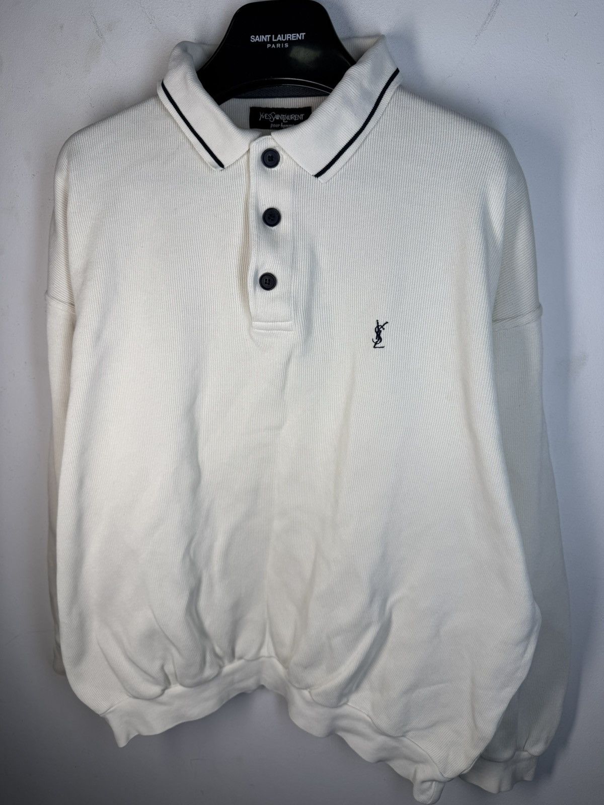 Yves Saint Laurent 90s YSL Sweatshirt White/Sweater Vintage Quarter Zip Up Size US L / EU 52-54 / 3 - 18 Thumbnail