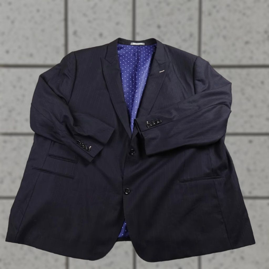 Vintage Indochino Blazer Mens 46L Blue Wool Two-Button Single-Breasted Suit Jacket Herringbone 2 Piece Business Formal Wedding Jacket Size 46R - 1 Thumbnail