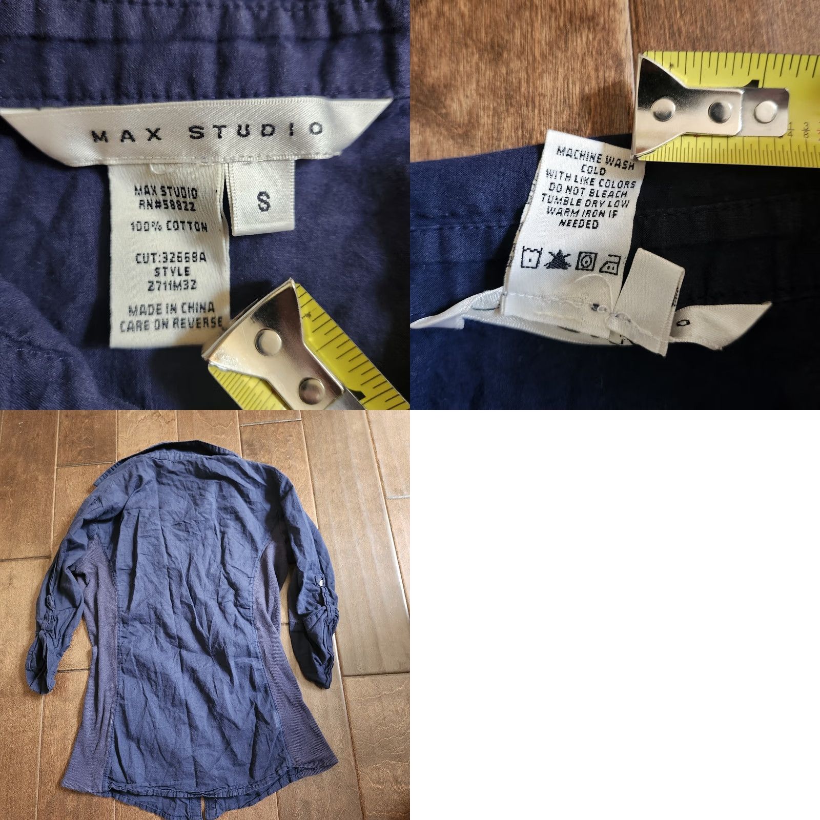 Vintage VINTAGE? No. Max Studio Shirt Men Navy Blue Pocket Button-Up Regular Small Cotton Long Sleeve Casual Travel Party 90s? Size US S / EU 44-46 / 1 - 9 Thumbnail