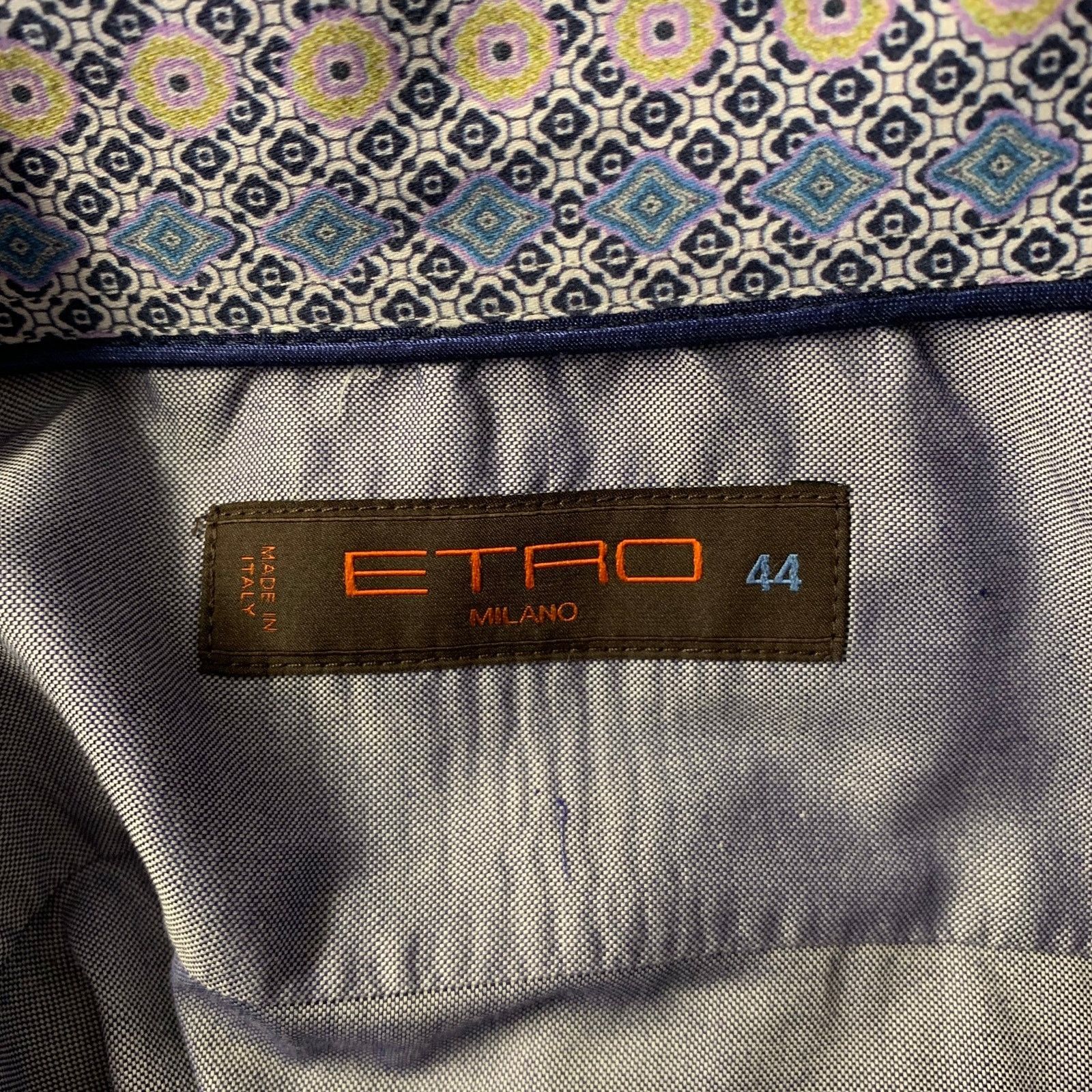 Etro ETRO XL Blue Yellow Geometric Pointed Collar L/S Shirt Size US XL / EU 56 / 4 - 5 Thumbnail