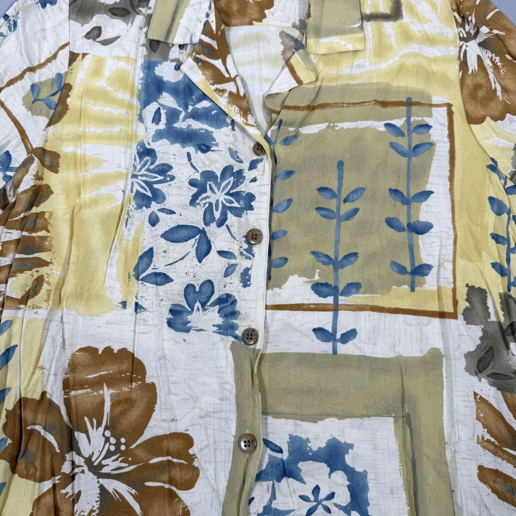 Jams World Jams World Top Womens Large Harvest Button Up Shirt Floral Tropical Rayon Hawaii Size L / US 10 / IT 46 - 3 Thumbnail