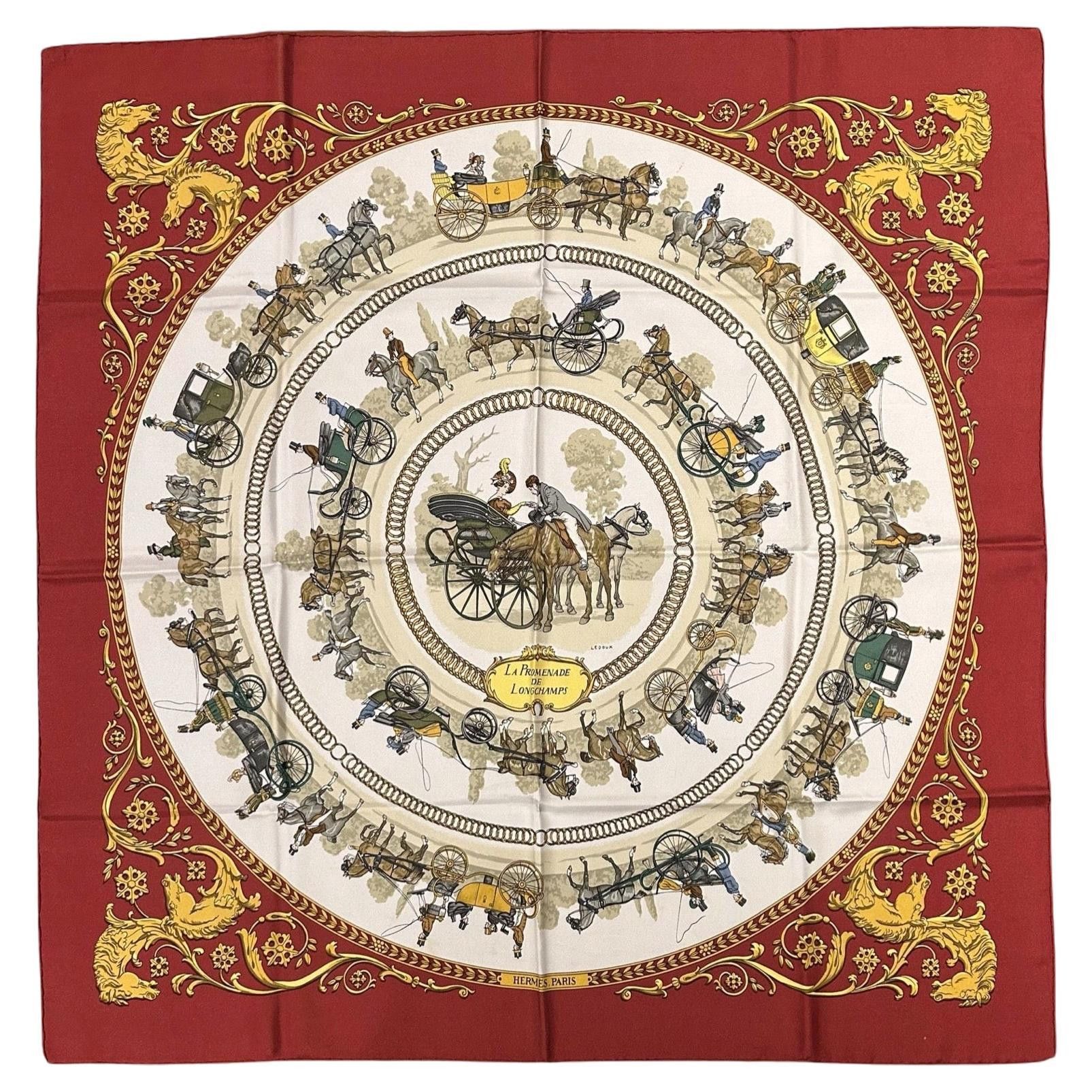 image of Hermes La Promenade De Longchamps Scarf In Red C.1960S, Women's