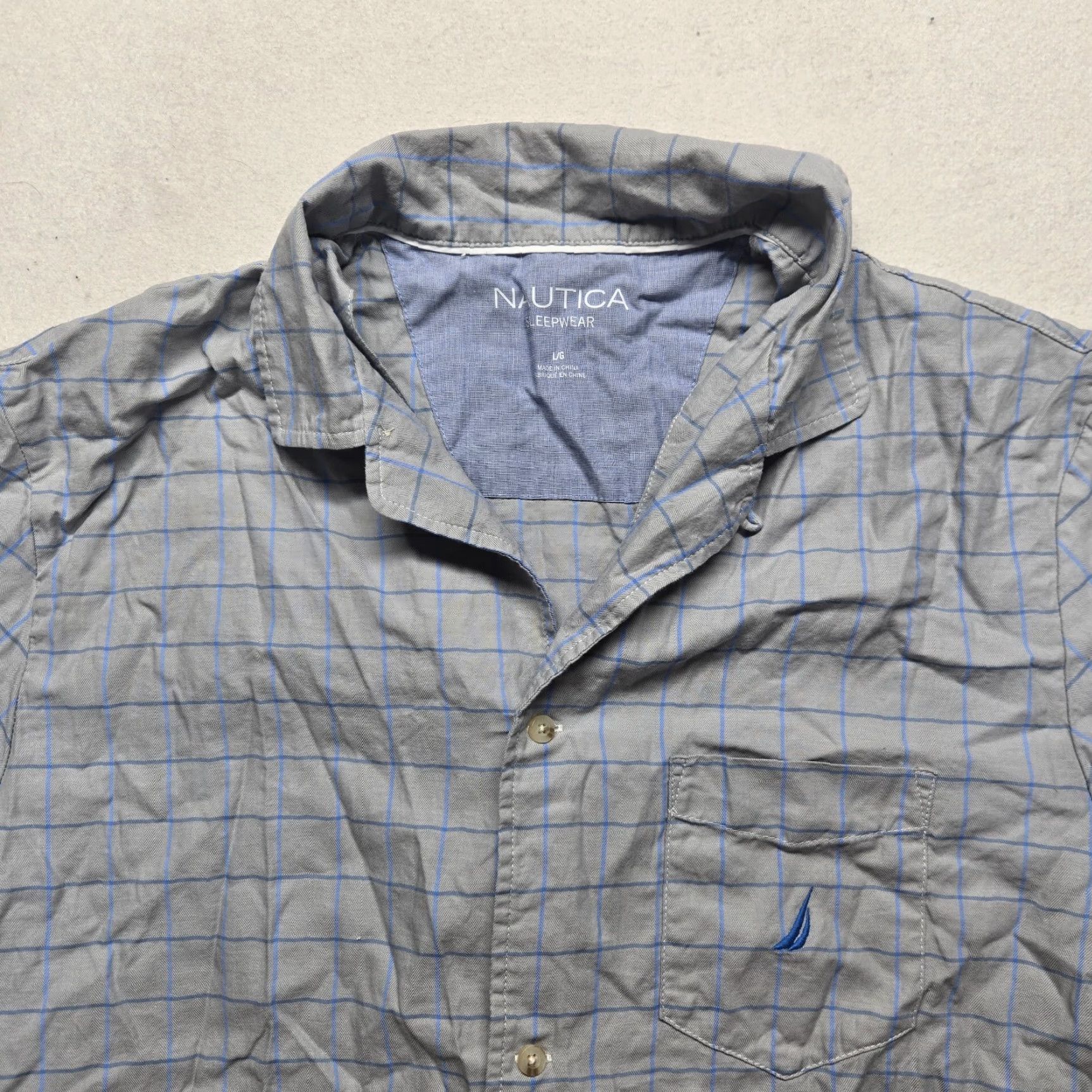 Nautica Nautica Shirt Blue Plaid Sleepwear Casual Pocket Short Sleeve Adult Mens L Large Size US L / EU 52-54 / 3 - 2 Thumbnail