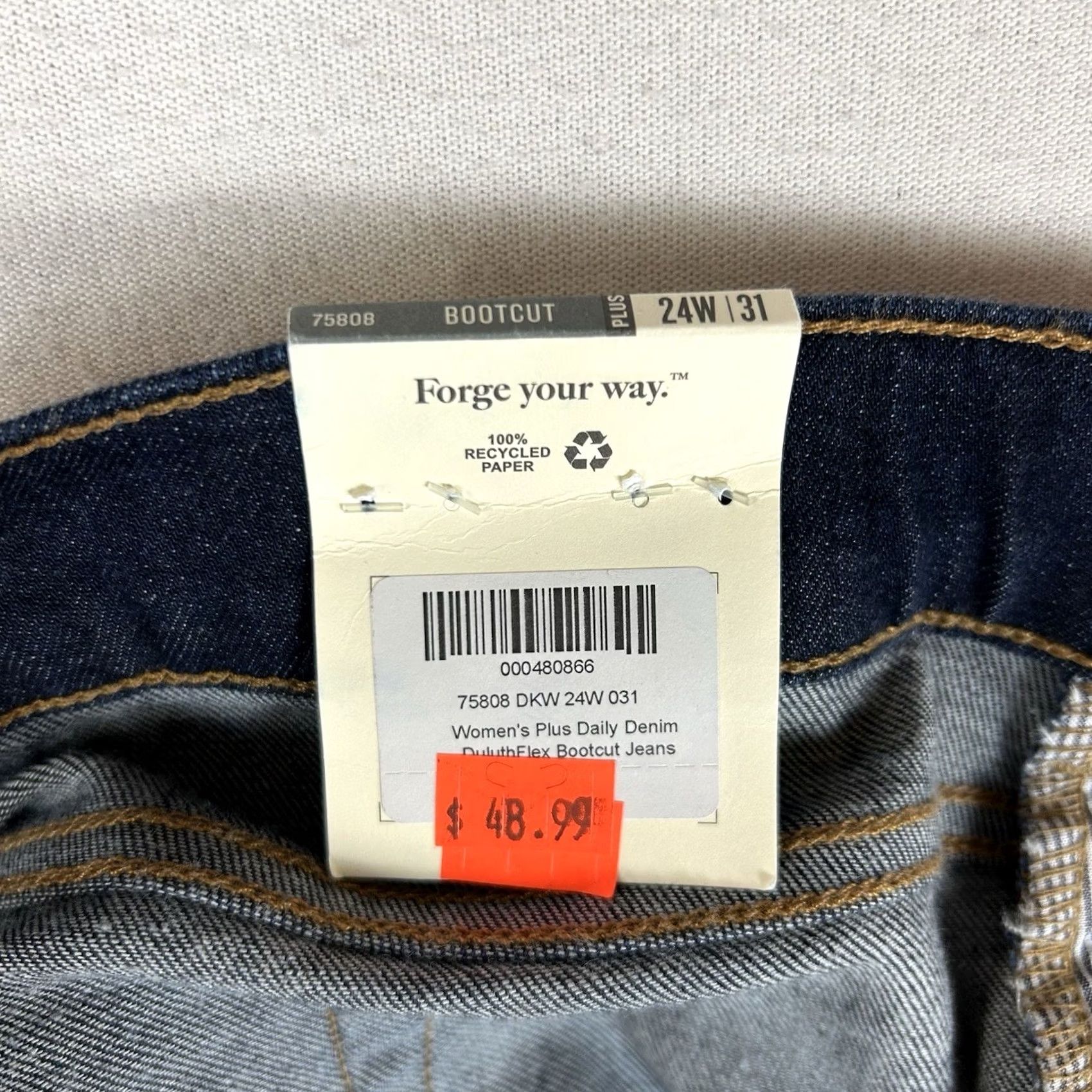 Denime Duluth Duluthflex Boot Cut Jeans Womens 24W x 31 Dark Blue Denim NWT Size 42" / US 20 - 7 Thumbnail