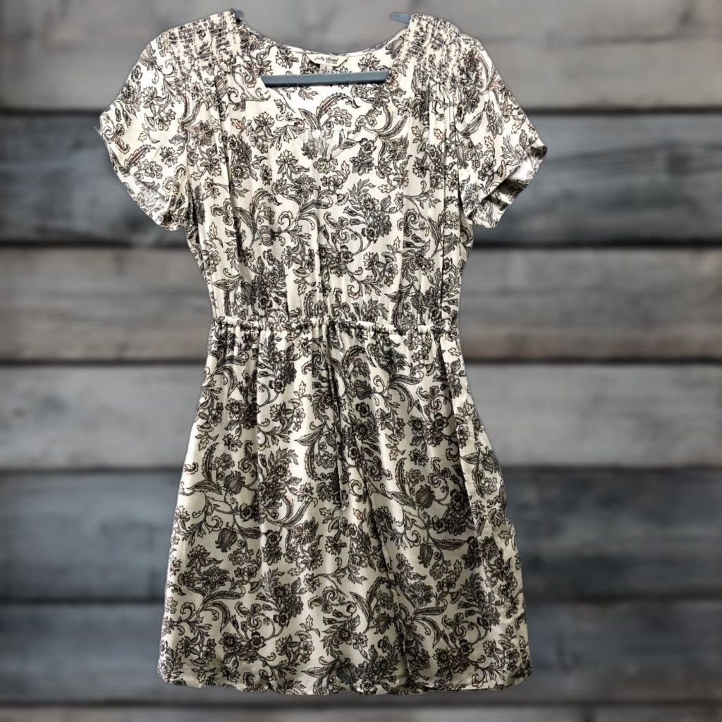 Lucky Brand VINTAGE Lucky Brand Boho Dress Women S Cream Beige Short Sleeve V-Neck Mini Sundress Bohemian 90s Size 28" / US 6 / IT 42 - 1 Thumbnail
