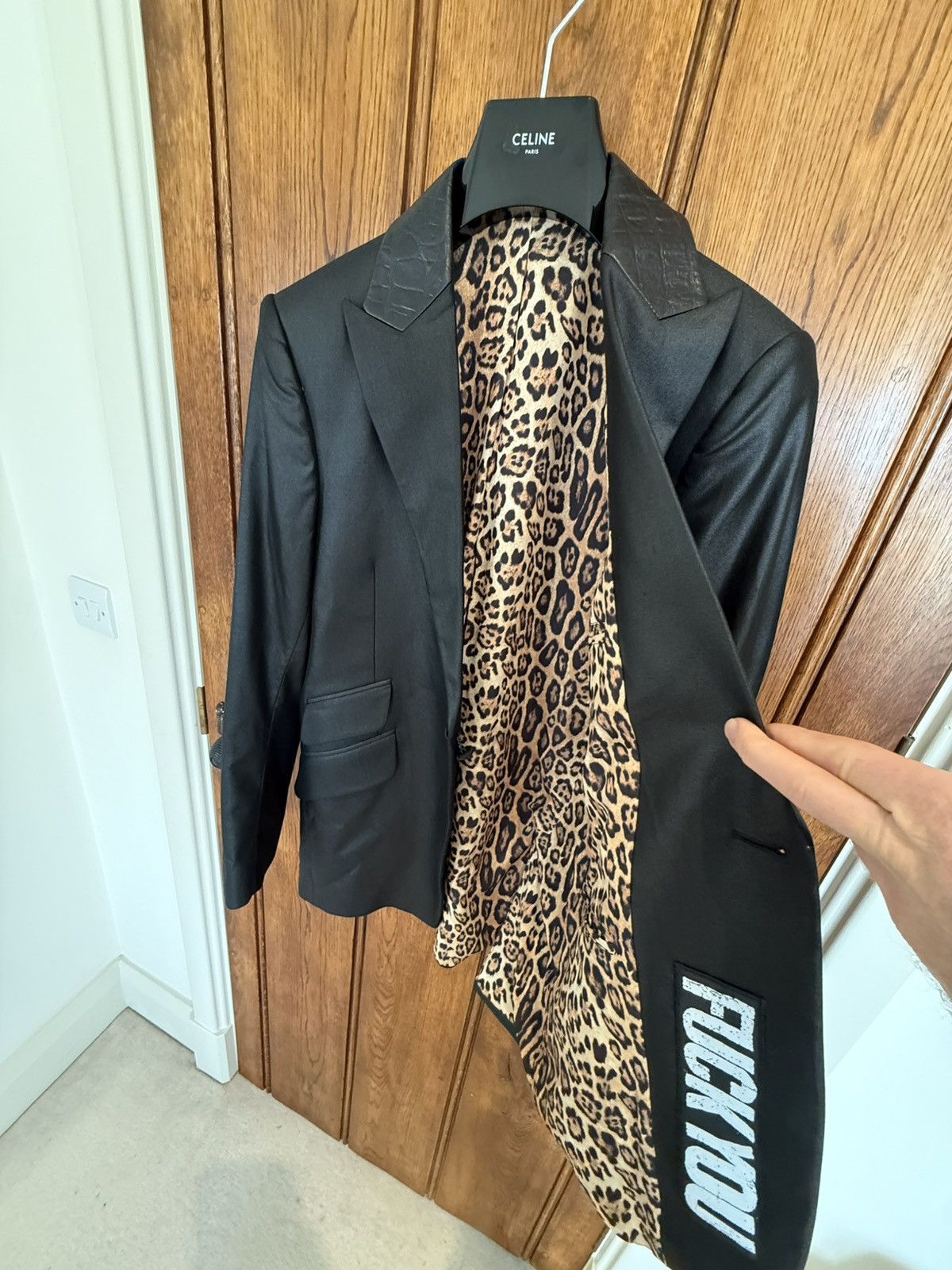 Sir Tom Baker 3k Sir Tom Baker tuxedo leather Fuck you leopard suit jacket Size 38R - 9 Thumbnail