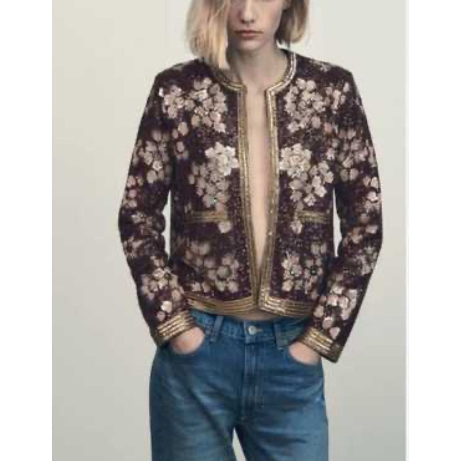 Zara ZARA Limited Edition Embellished Floral Sequin Jacket – NWT Size L / US 10 / IT 46 - 3 Thumbnail