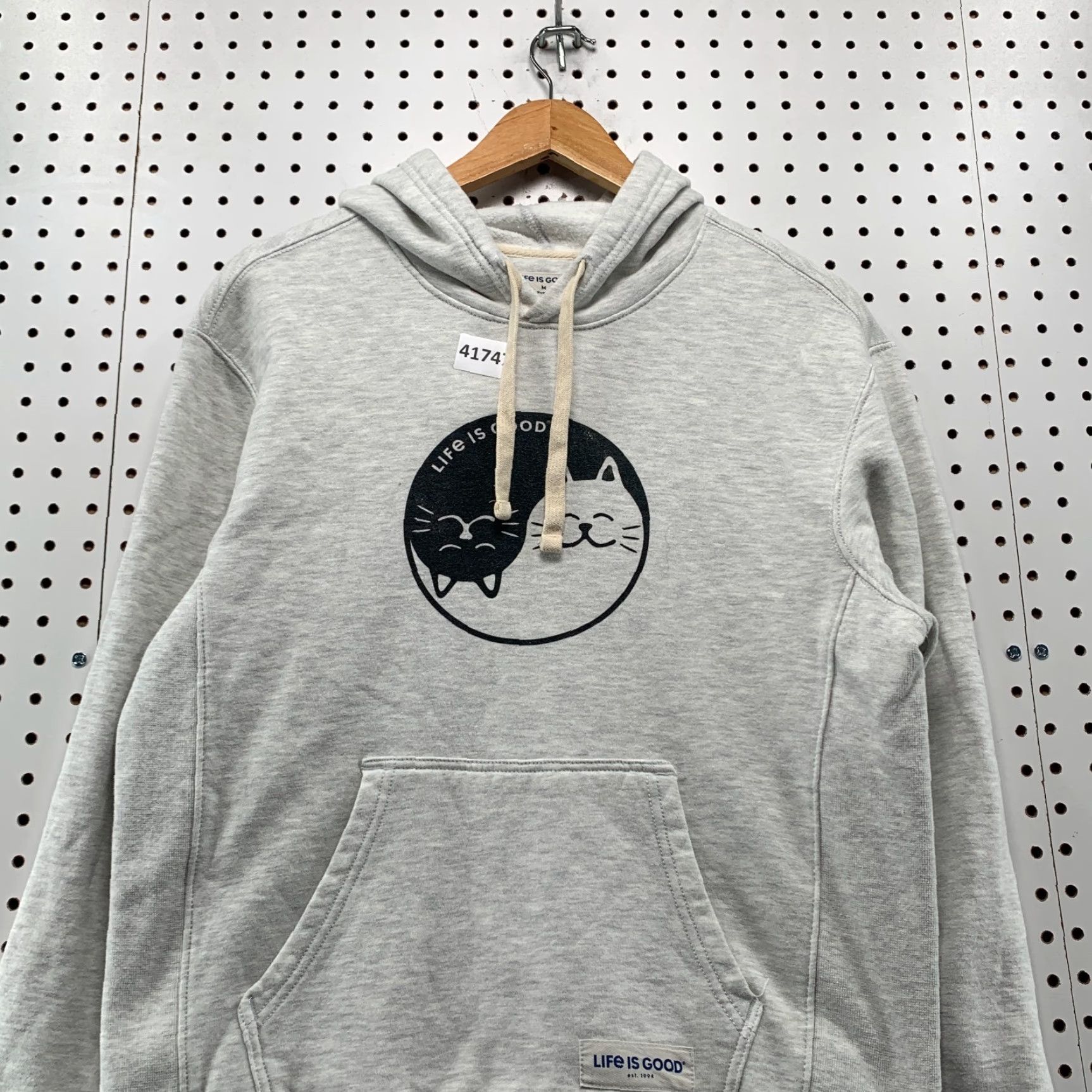 Life is Good VINTAGE Life Is Good Women's Hoodie Sweatshirt Pullover Cat YING YANG Fleece Gray Medium Winter Activewear Size M / US 6-8 / IT 42-44 - 4 Thumbnail
