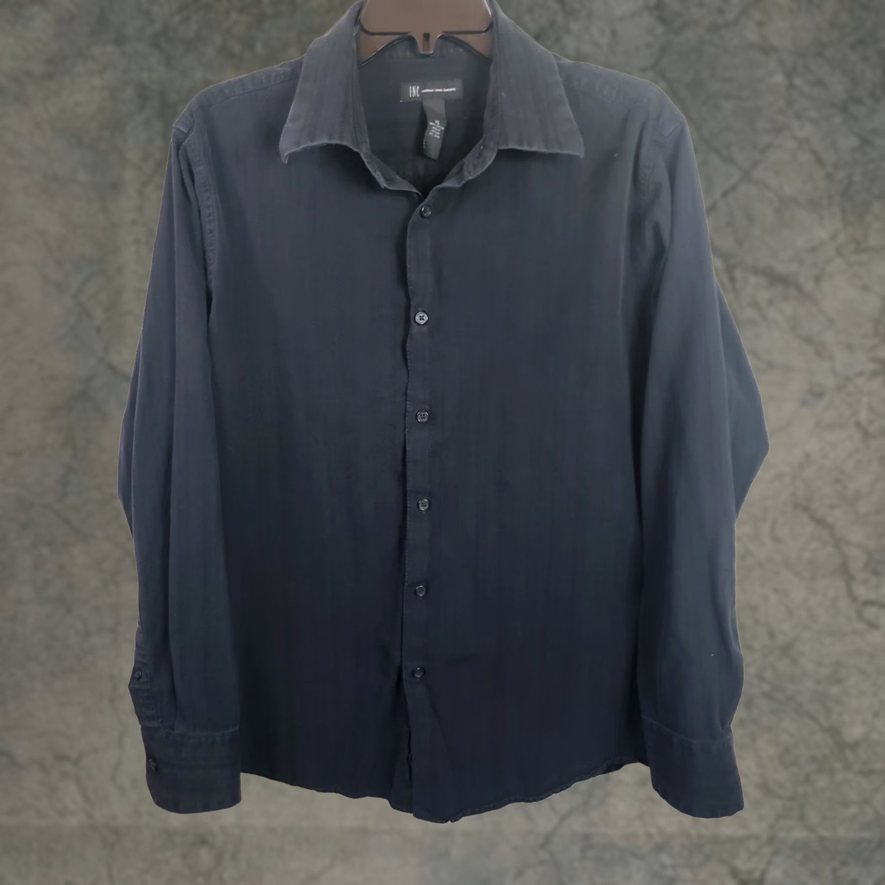 Vintage INC International Concepts Men Shirt XL Black Textured Stripe Button-Up Long Sleeve Size US XL / EU 56 / 4 - 1 Thumbnail