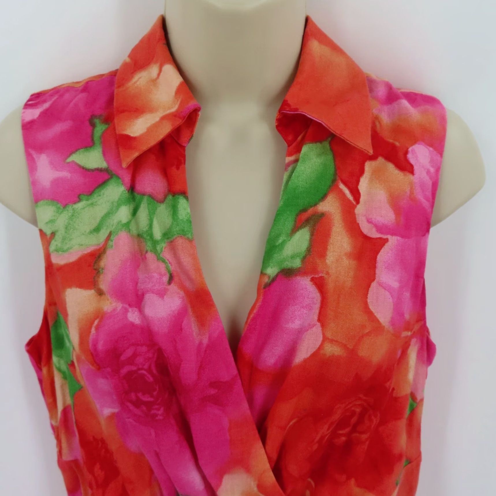 Jones New York Jones New York Women Dress Sundress Linen Floral Sleeveless Orange Pink Collar Knee Length Size 6 Size M / US 6-8 / IT 42-44 - 3 Thumbnail