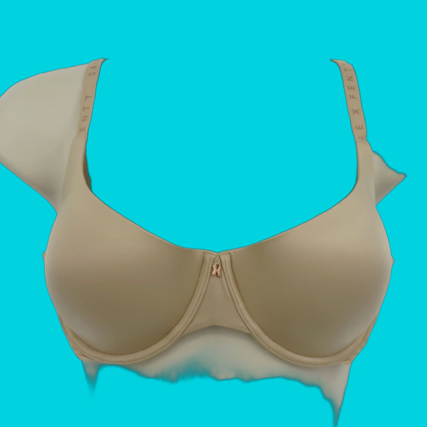 Vintage Savage X Fenty Bra 34DD Beige Underwire Lined Logo Straps Nylon Blend Balconette Womens Size ONE SIZE - 1 Thumbnail