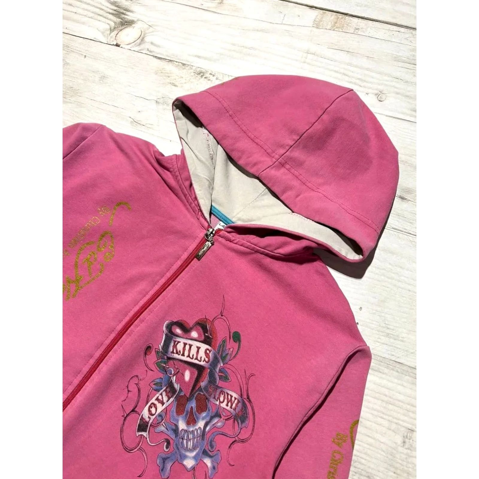 Ed Hardy VINTAGE Ed Hardy Hoodie Y2K Zip Up Women M Pink Size M / US 6-8 / IT 42-44 - 5 Thumbnail