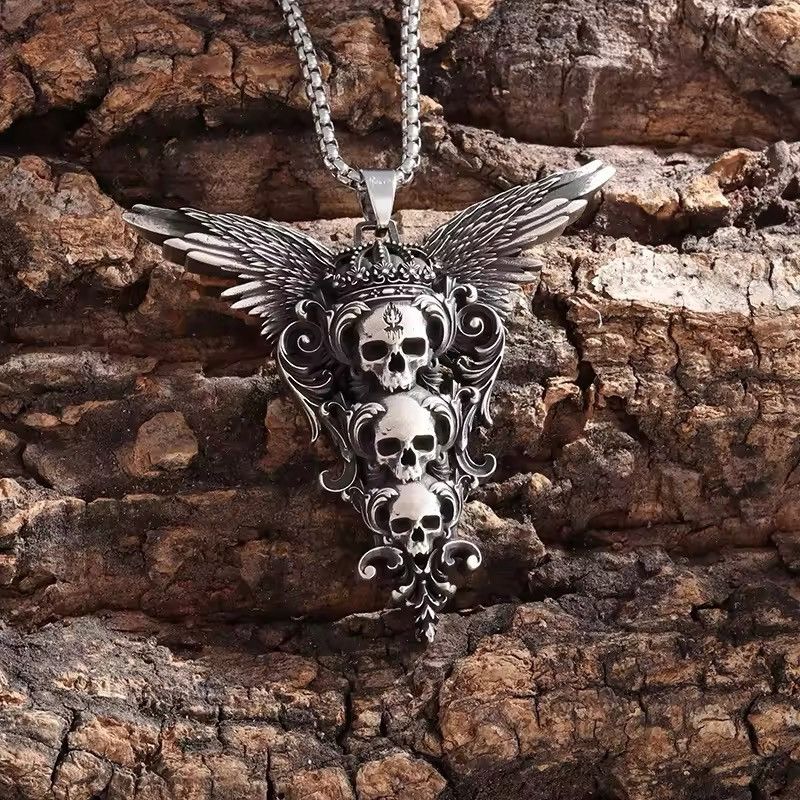 Jewelry Gothic Skull Wings Pendant Necklace Size ONE SIZE - 5 Thumbnail