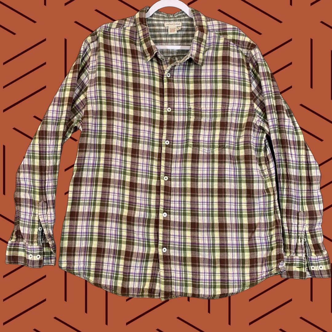 Carbon2Cobalt Carbon 2 Cobalt Shirt Mens XL Brown Green Plaid Flannel Button-Down Cotton L/S Size US XL / EU 56 / 4 - 1 Thumbnail
