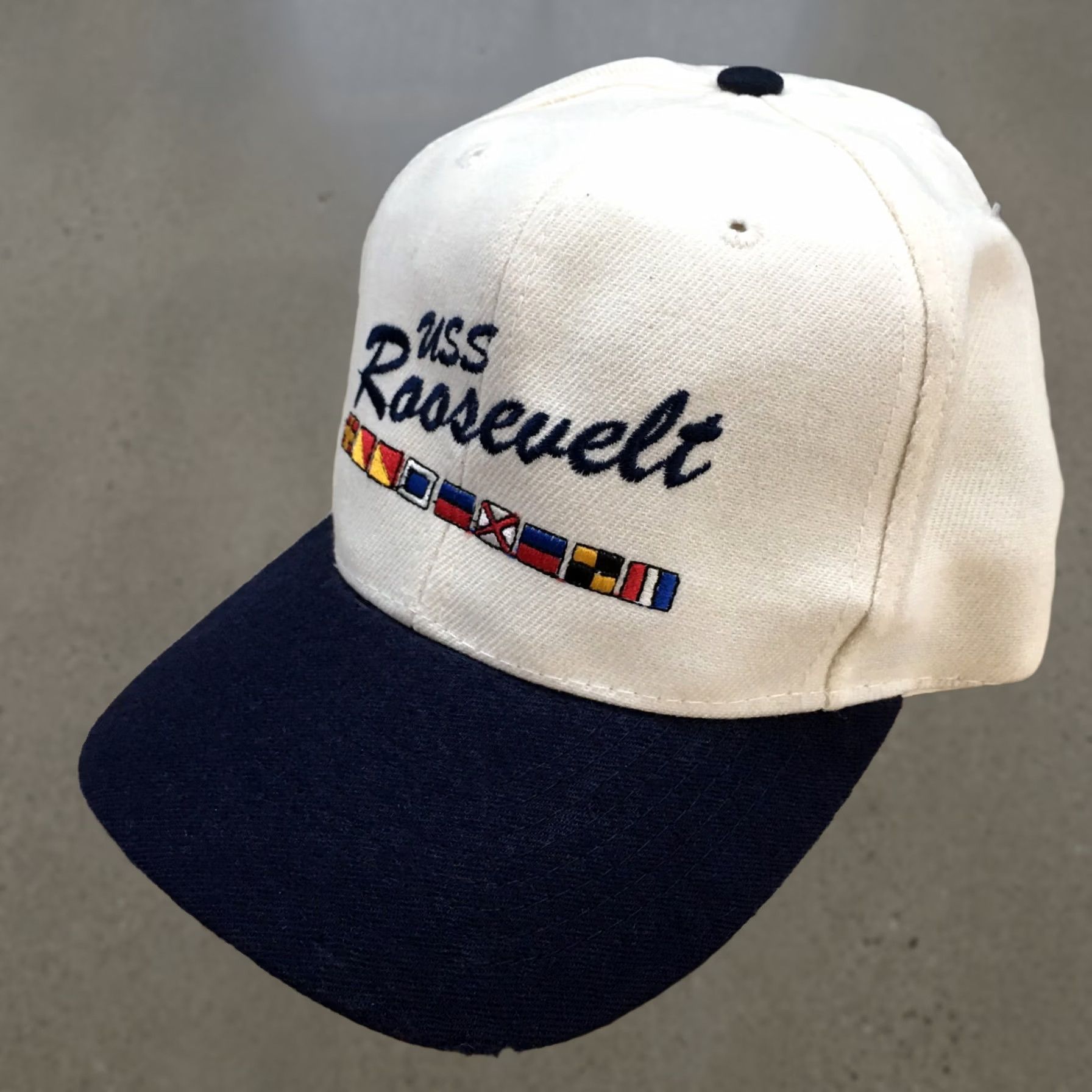 Vintage OTTO USS Roosevelt Flags Snapback Cap Hat Mens One Size White Blue Adjustable Size ONE SIZE - 1 Thumbnail