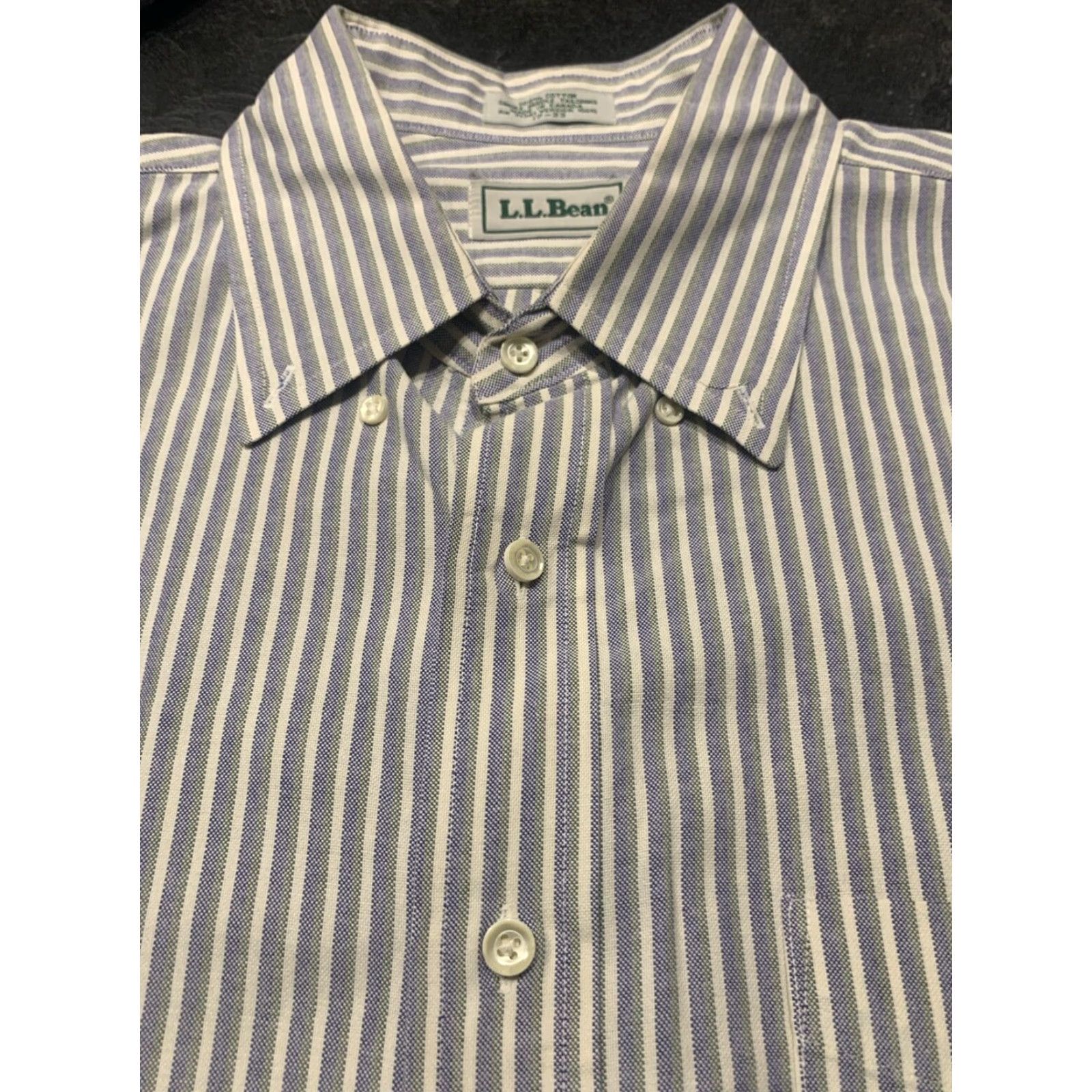 Vintage L.L. Bean Men's Dress Shirt - Blue & White Striped Cotton Button-Up, Classic Fit, Long Sleeve, Wrinkle Resistant, Size 17 Size 46R - 3 Thumbnail