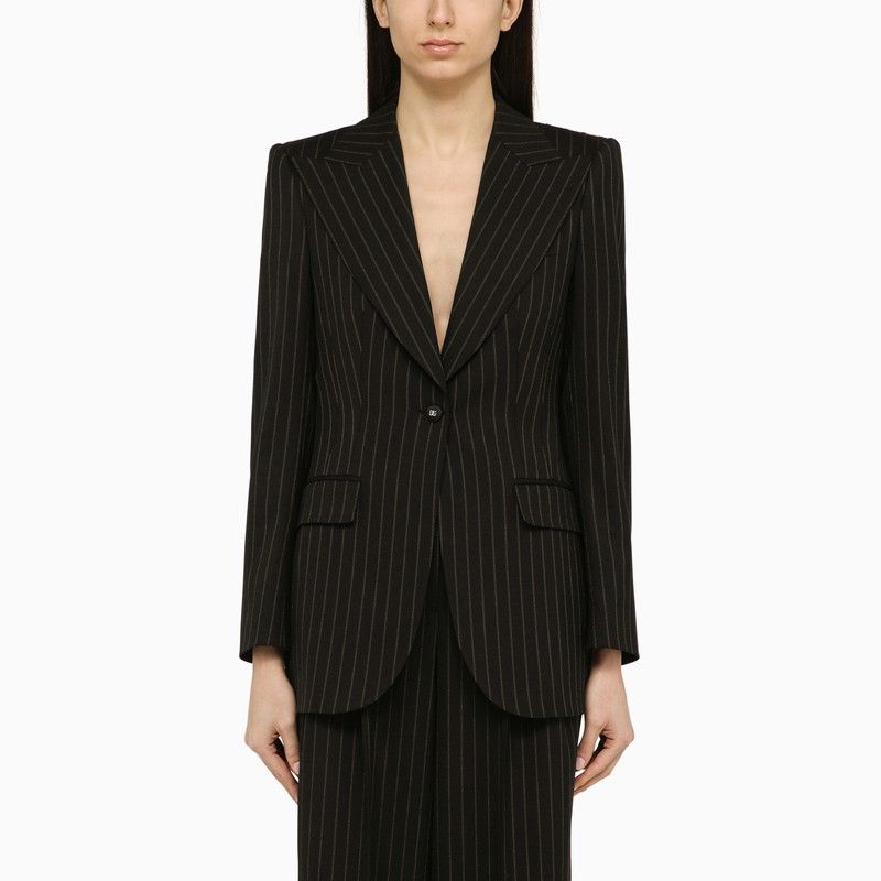 image of Dolce Gabbana Dolce&gabbana Single-Breasted Pinstripe Jacket In Wool in Black, Women's (Size Small)