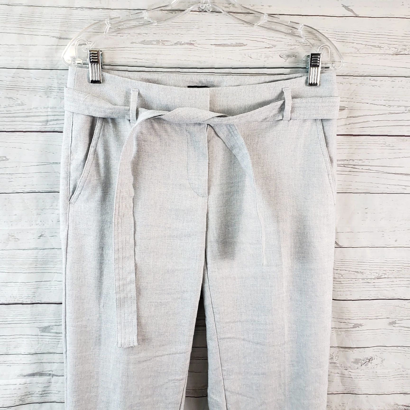 Loft LOFT Womens Pants Sz 2 Blue Gray Mid Rise Belted Linen Blend Dress Pants Womens Clothing Size 26" / US 2 / IT 38 - 2 Thumbnail