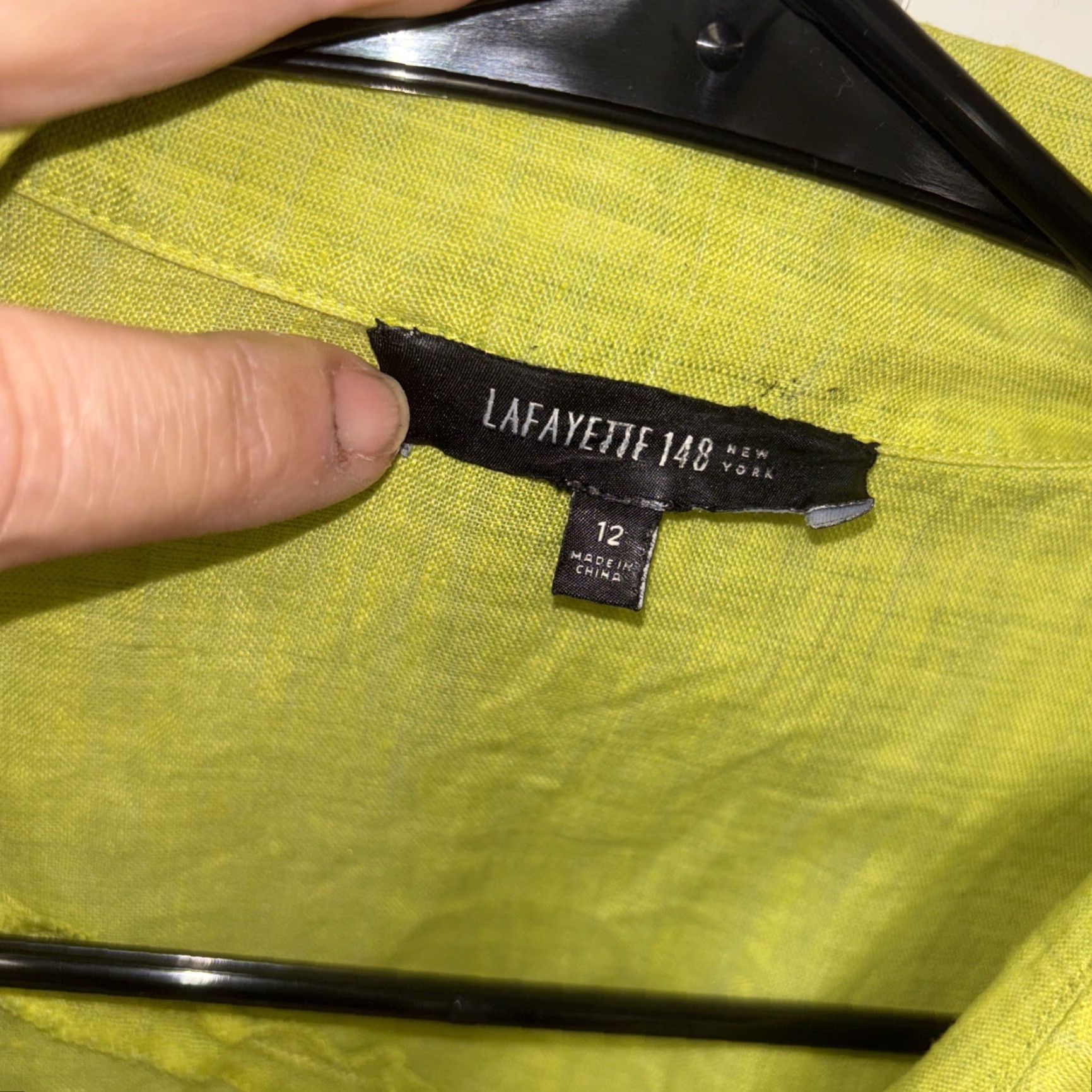 Vintage Lafayette 148 New York Linen Button Up 3/4 Sleeve Top Shirt 12 Chartreuse Collar Womens Blouse Light Breathable Size XL / US 12-14 / IT 48-50 - 3 Thumbnail