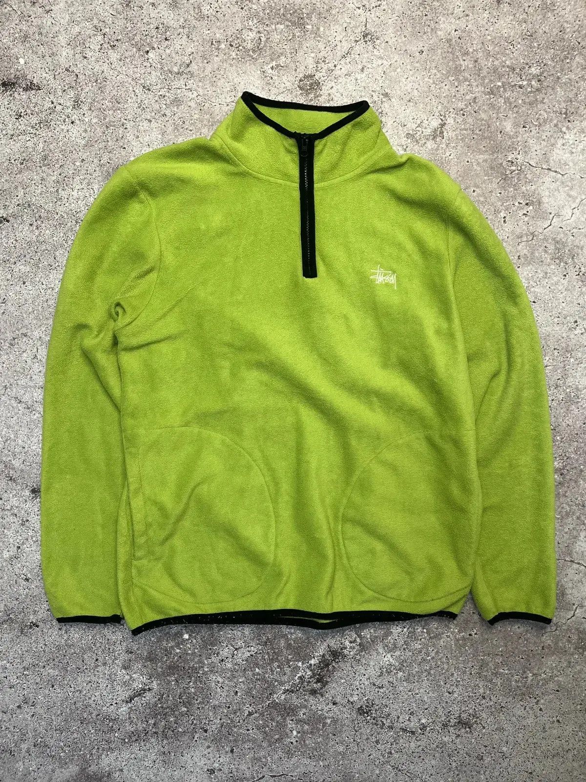 Stussy Lime Green Fleece 1/4 Zip Pullover Size M