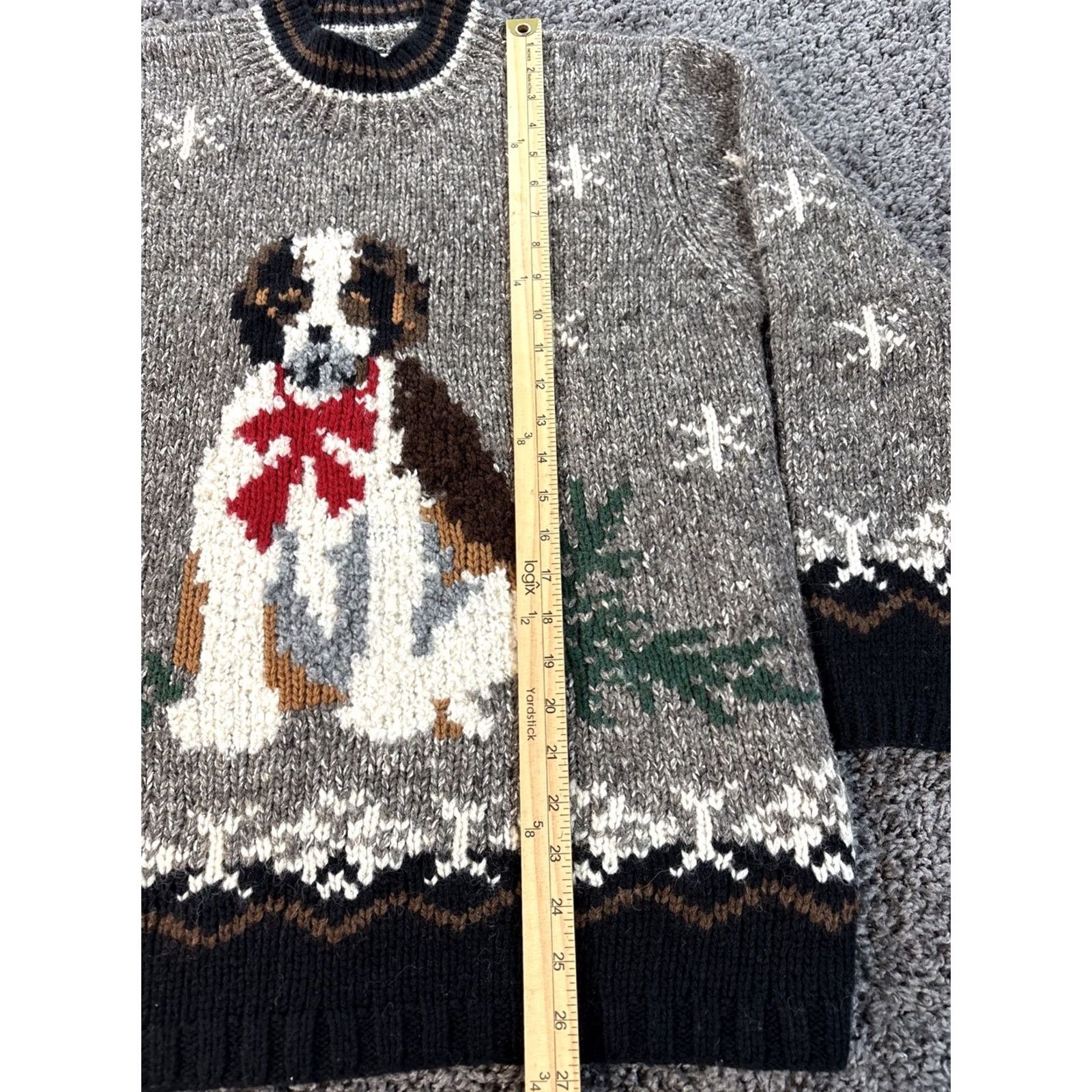 Talbots VINTAGE Talbots Wool Silk Pullover Sweater Saint Bernard Dog Heavyweight Crew Neck Women Small Gray Christmas Winter Knit Size S / US 4 / IT 40 - 2 Thumbnail
