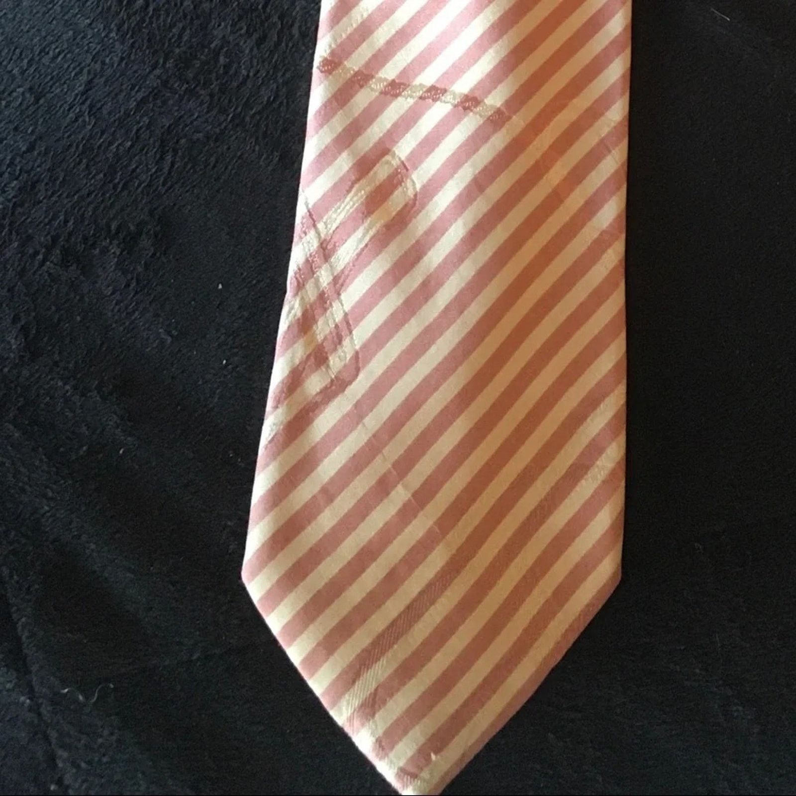 The Unbranded Brand Marco Cellini 100% silk necktie, pink and white striped Size ONE SIZE - 1 Thumbnail