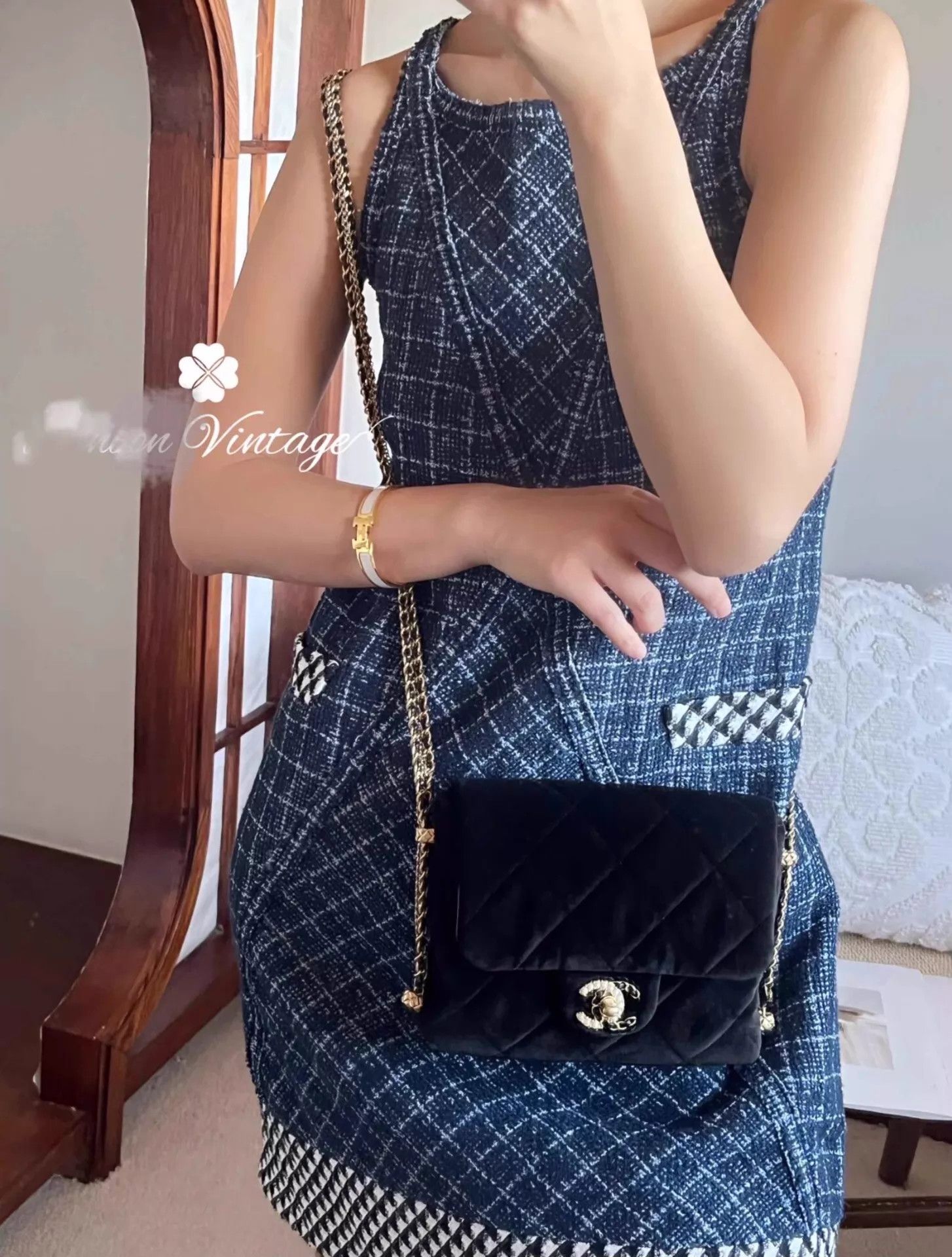 Chanel Chanel Women's Dark Blue Tweed Sleeveless CC Logo Dress 36 Size XS / US 0-2 / IT 36-38 - 2 Thumbnail
