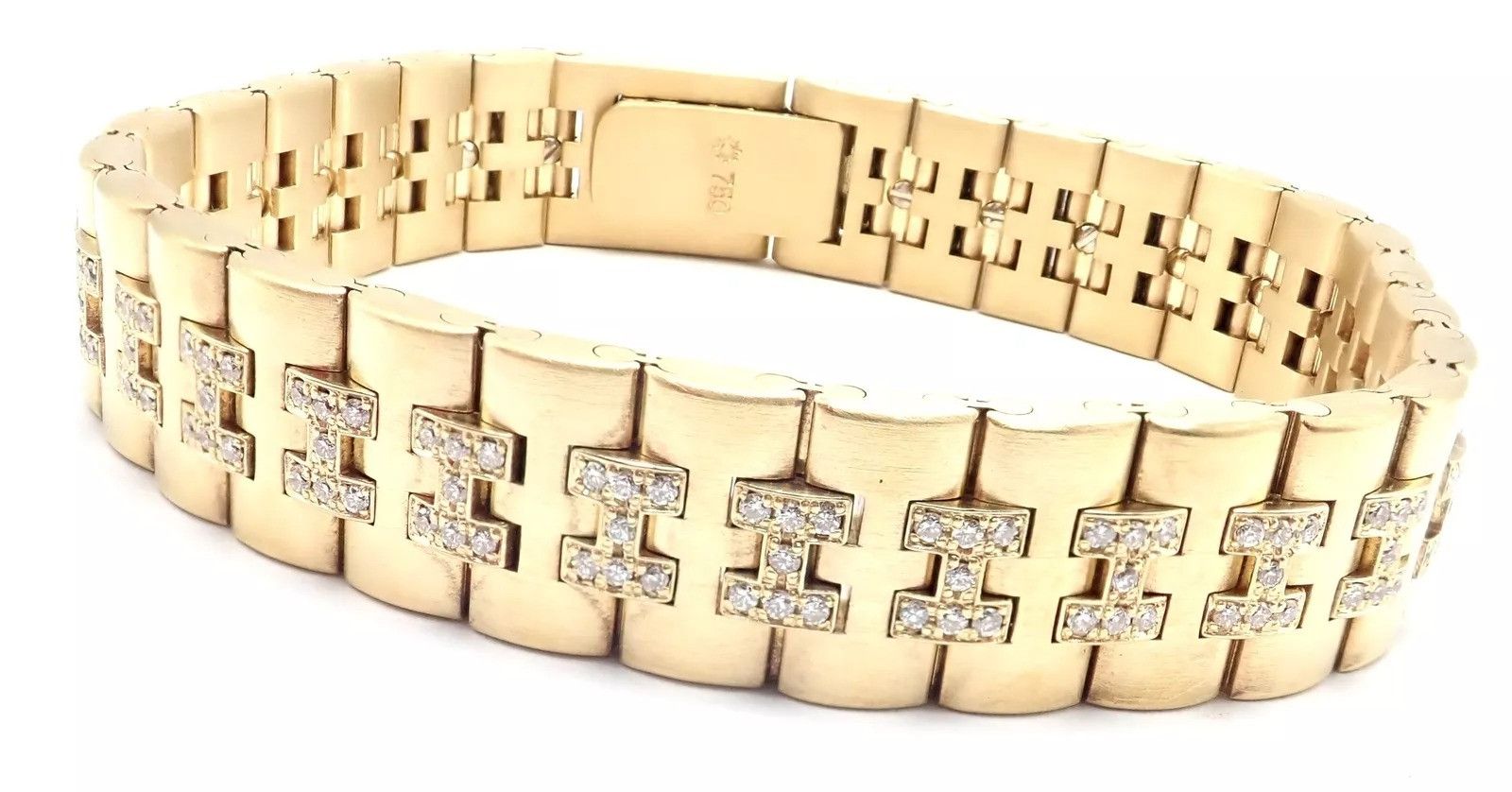 Hermes Vintage Hermes Paris 18k Yellow Gold Diamond H Link Bracelet Size ONE SIZE - 3 Thumbnail