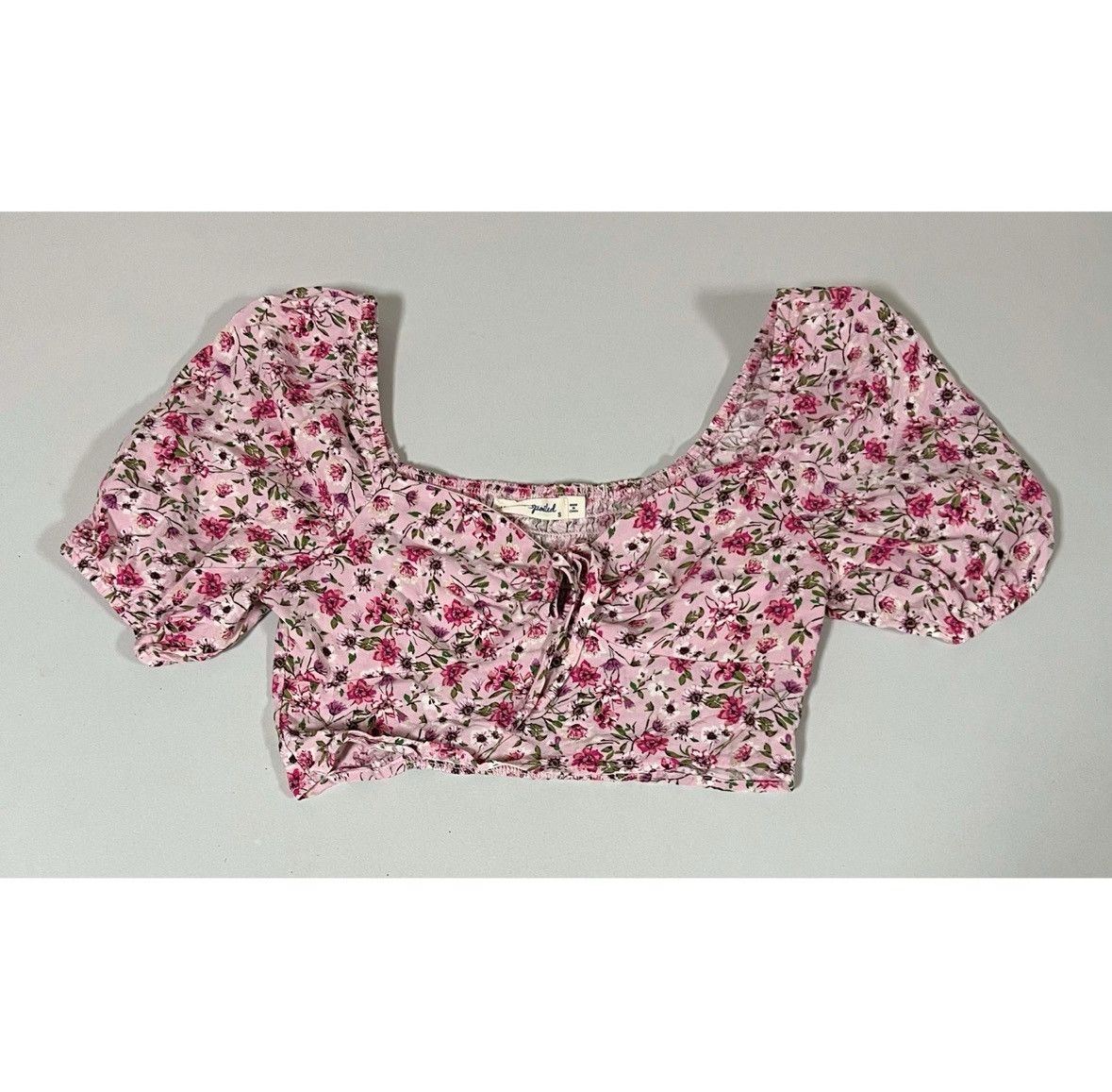 Japanese Brand Pink Floral Boho Short Sleeve Shirt Crop Top Blouse Size S🌸✨ Size S / US 4 / IT 40 - 1 Thumbnail