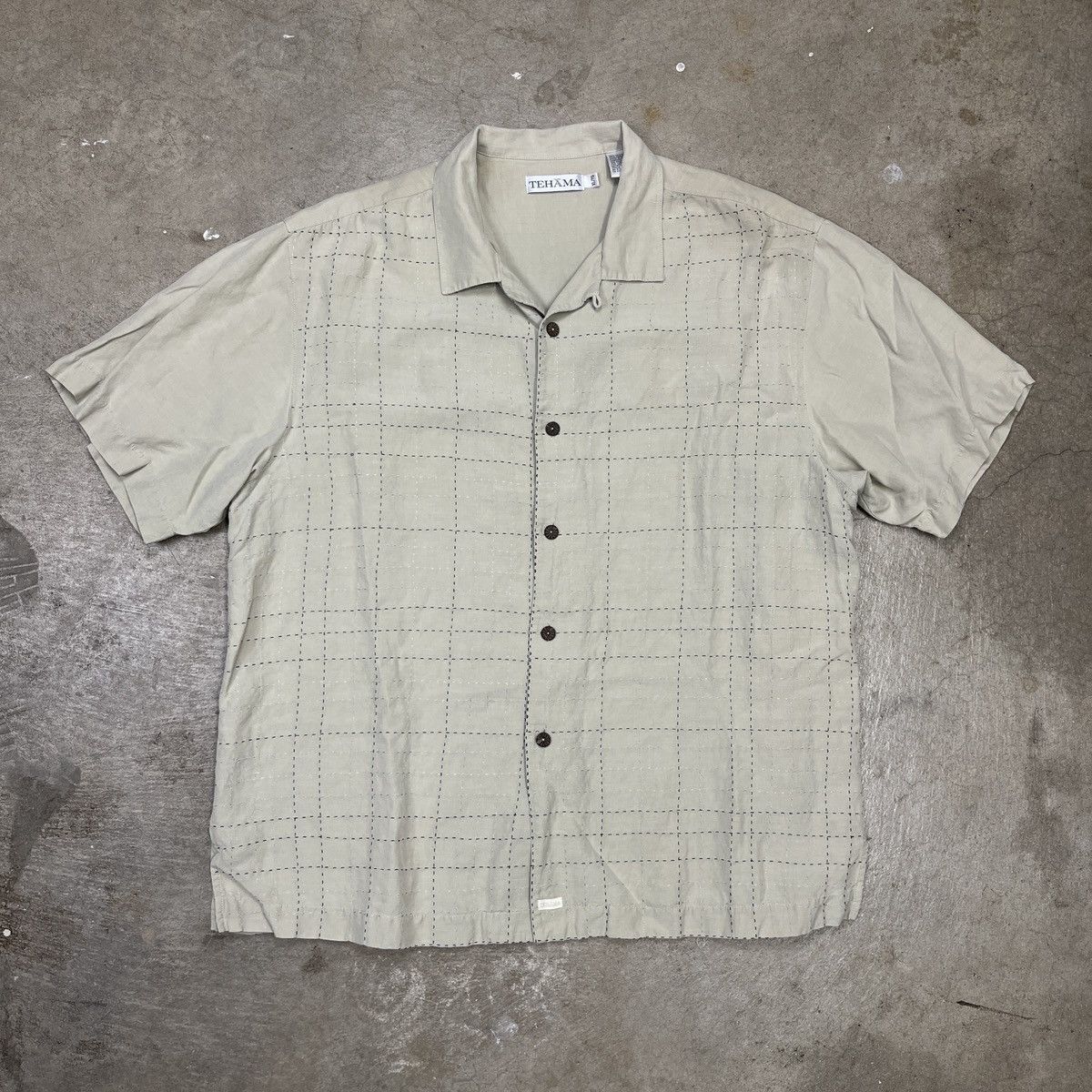 Vintage Vintage Silk Camp Collar Button Shirt Stitched Design Grid Size US XL / EU 56 / 4 - 1 Thumbnail