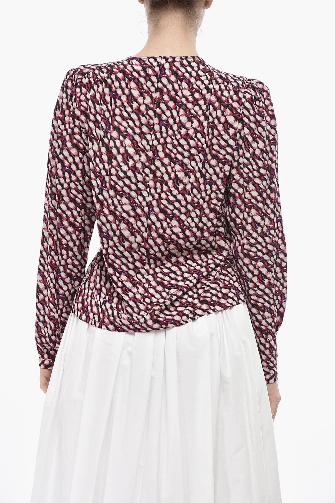 Isabel Marant og1mm0326 Patterned Viscose V-Neck Blouse in Pink Size M / US 6-8 / IT 42-44 - 2 Thumbnail