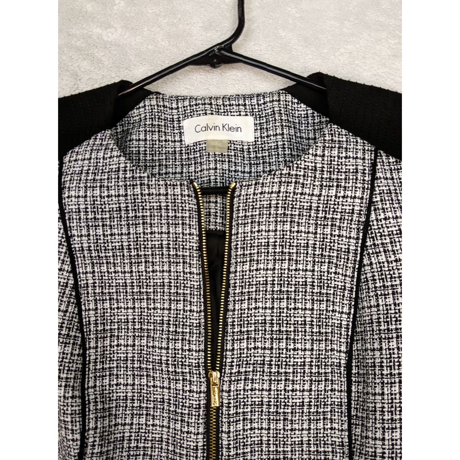 Calvin Klein Calvin Klein Womens 2 Stretch Black White Tweed Full Zip Jacket DK Split Size XXL / US 16-18 / IT 52-54 - 4 Thumbnail
