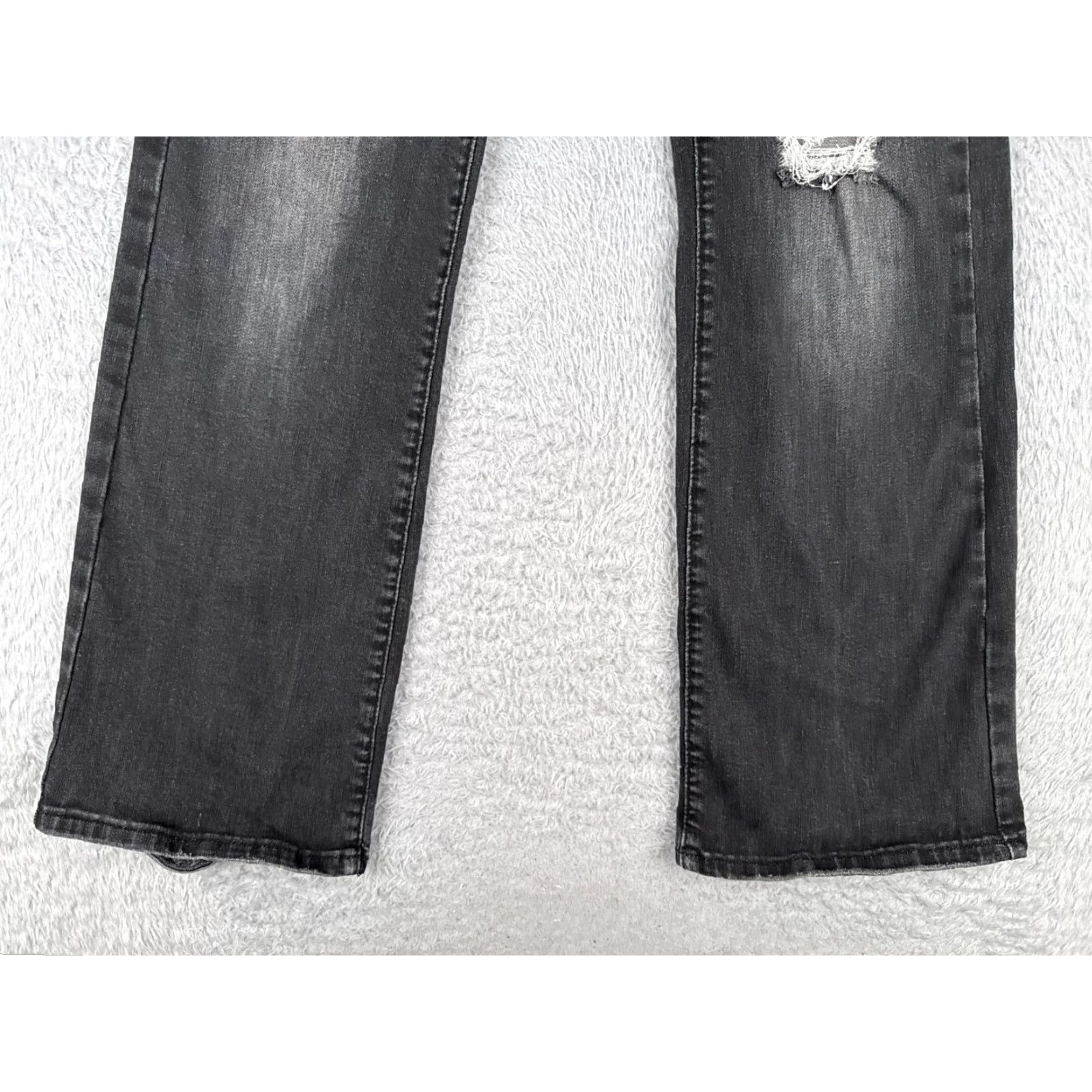 Vintage Women Jeans 26 Black Denim Flared Distressed Mid Rise Cotton Blend 26x29 Size 26" / US 2 / IT 38 - 2 Thumbnail