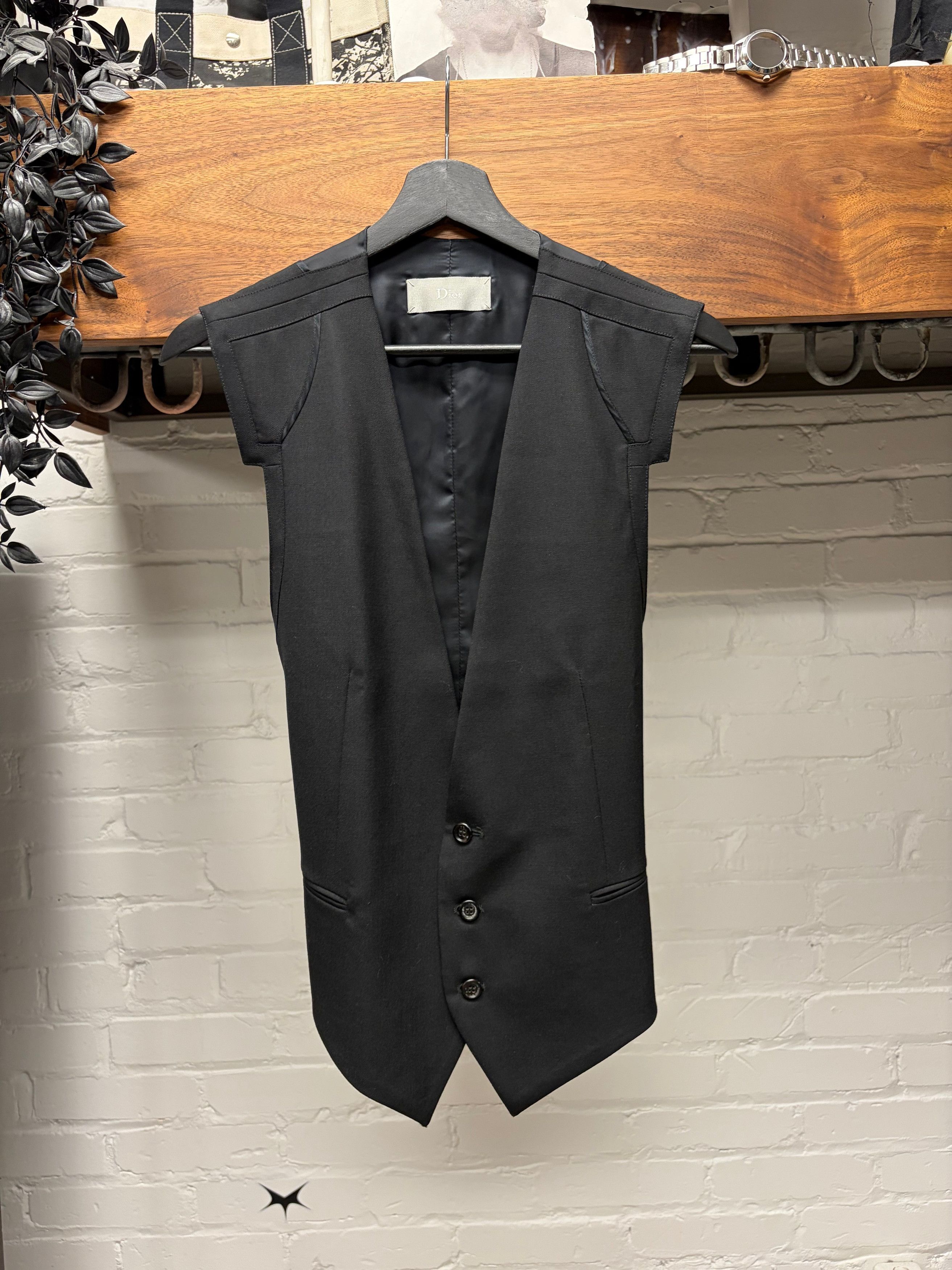 Dior Dior Homme Black Wool Shoulder Padded Formal Vest Size 44S - 1 Thumbnail