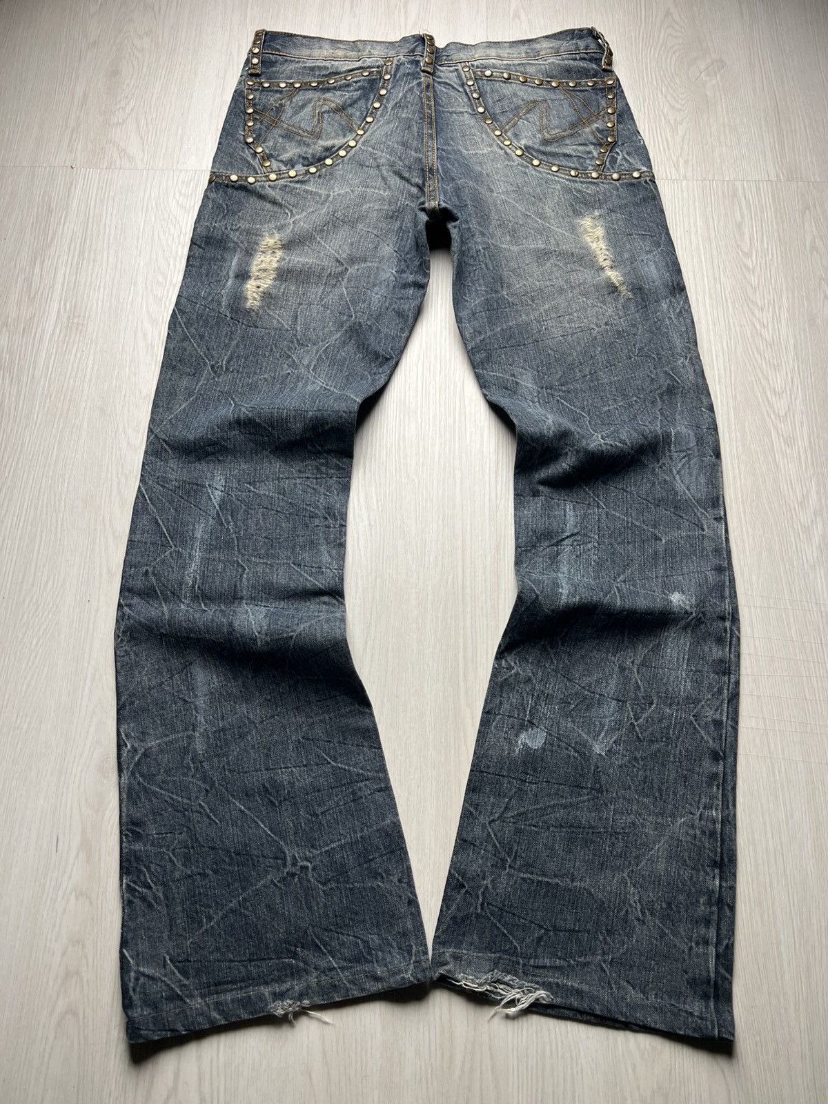 Le Grande Bleu (L.G.B.) Semantic Design Distressed Studded Flared Jeans Size US 32 / EU 48 - 2 Thumbnail