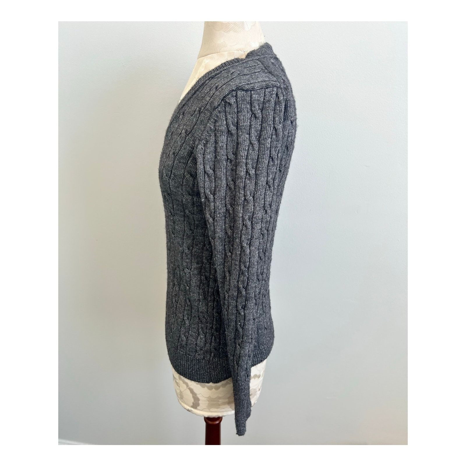 Ann Taylor Ann Taylor Loft Shimmer Cable Knit Sweater Medium Size M / US 6-8 / IT 42-44 - 3 Thumbnail